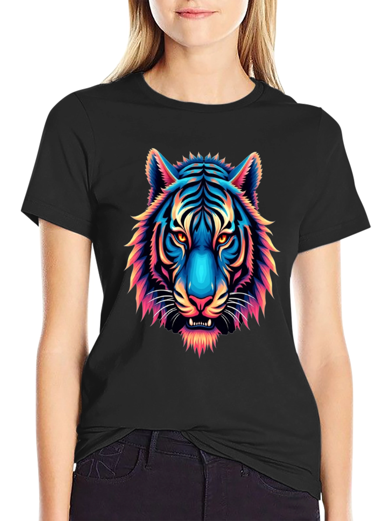 Vibrant Tiger Graphic Tee - Mens Black T-Shirt