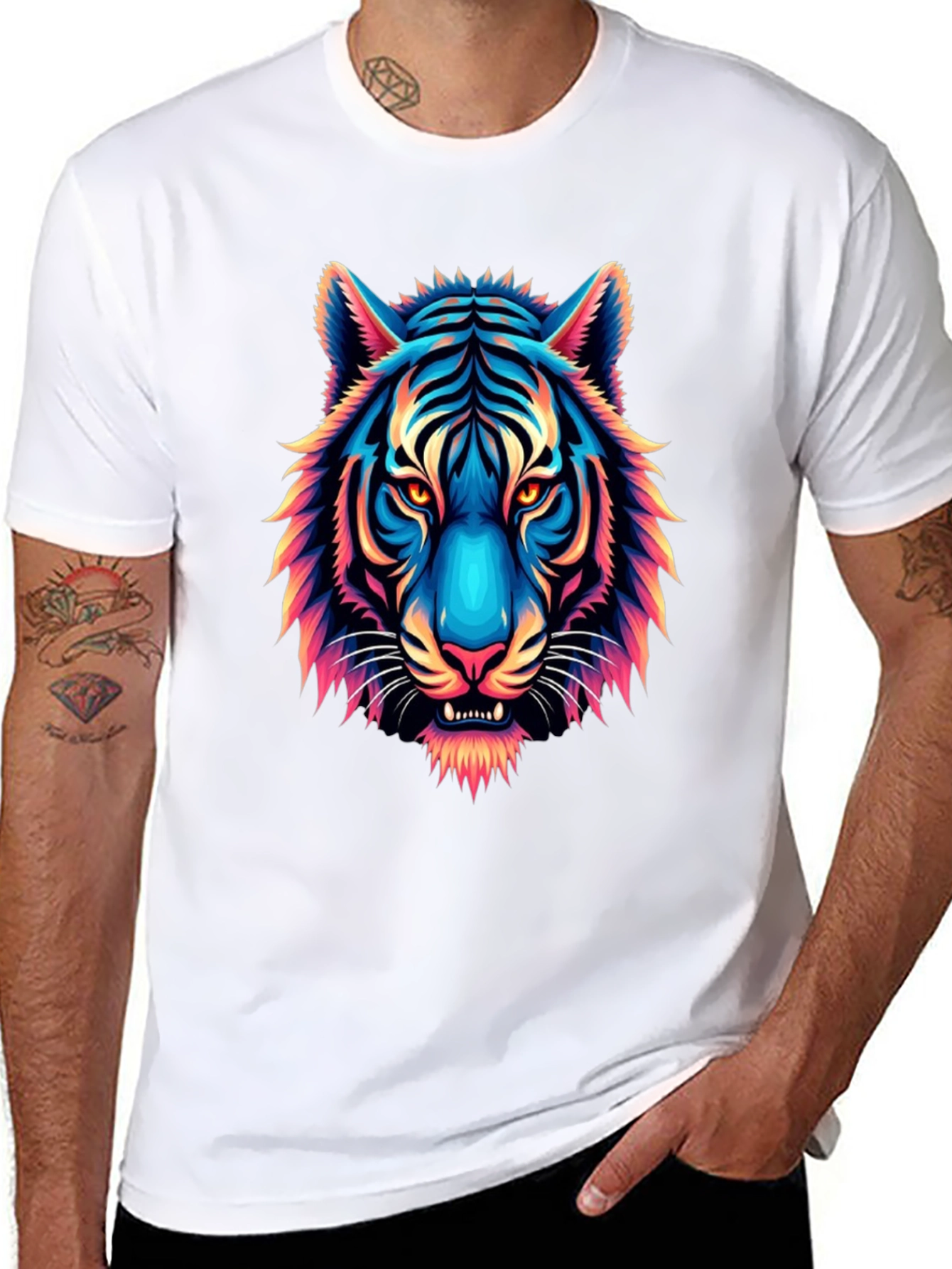 Vibrant Tiger Graphic Tee - Mens Black T-Shirt