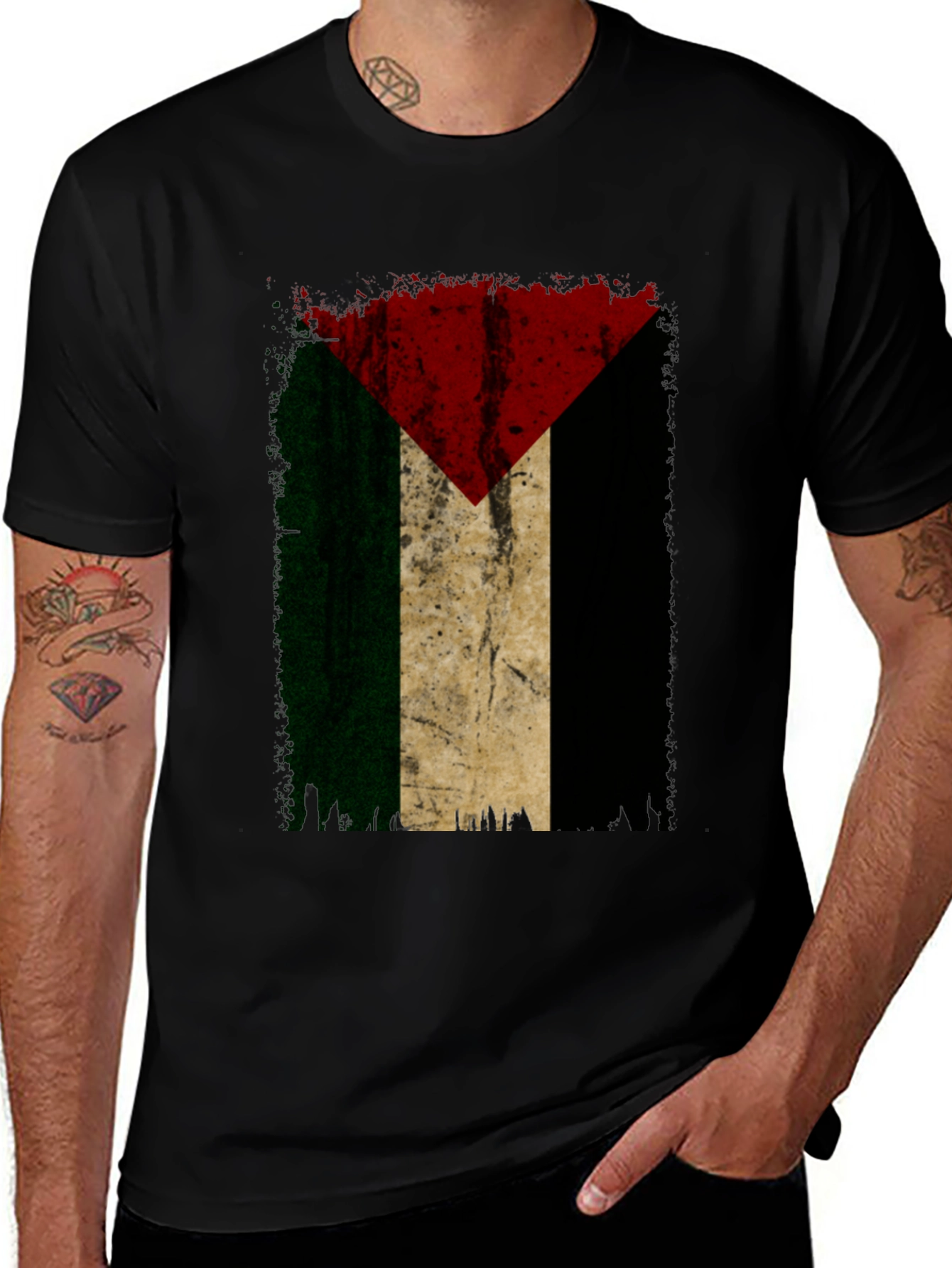 Palestine Flag Graphic Tee - Black