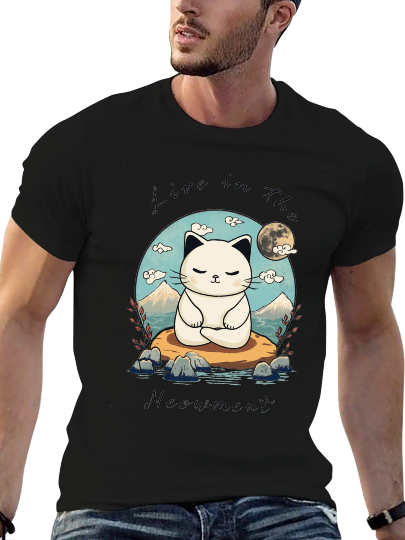 Zen Cat T-Shirt - Meditating Feline Design