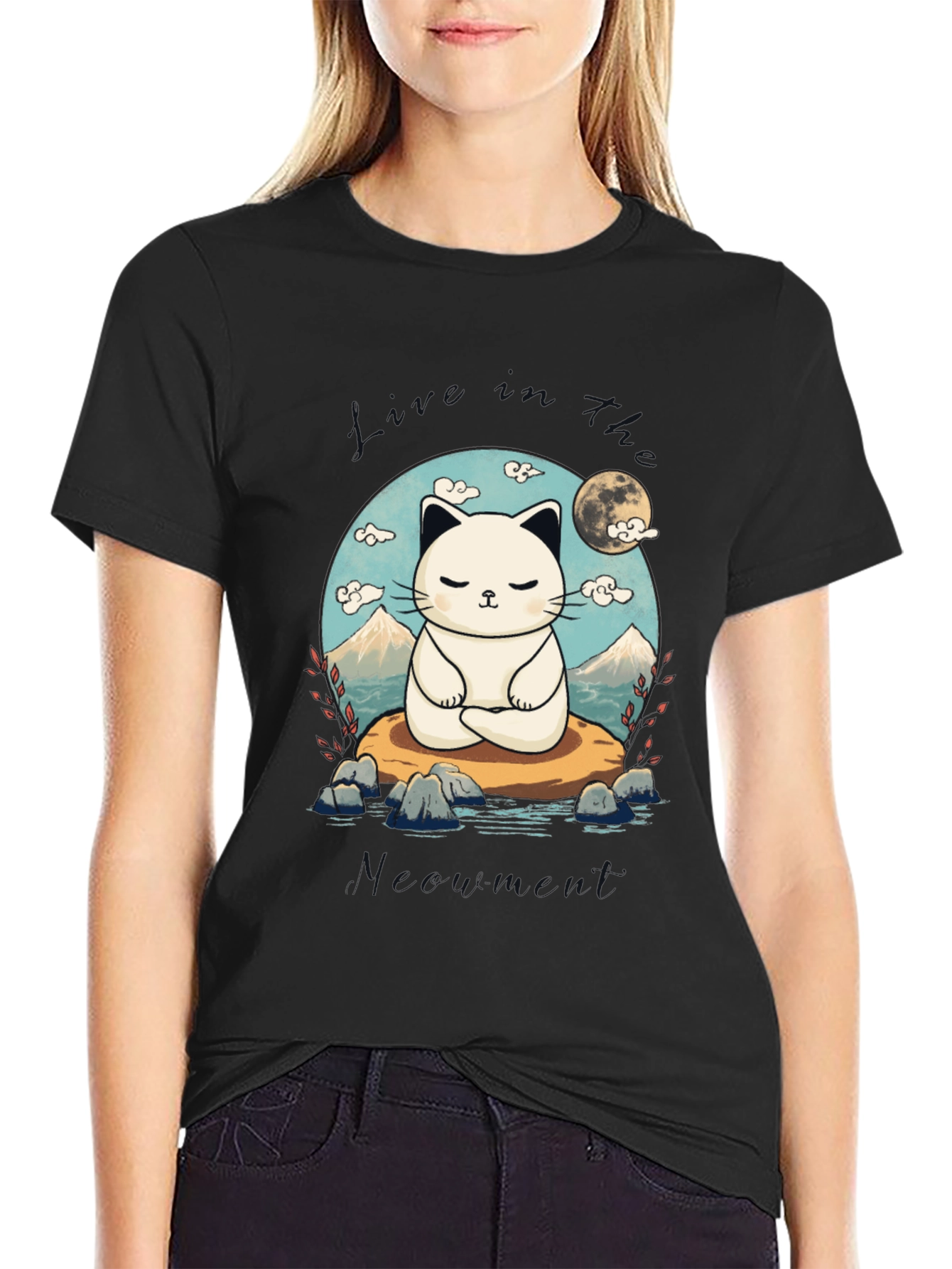Zen Cat T-Shirt - Meditating Feline Design