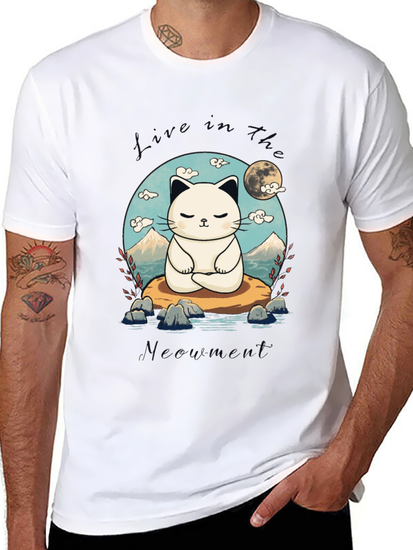Zen Cat T-Shirt - Meditating Feline Design