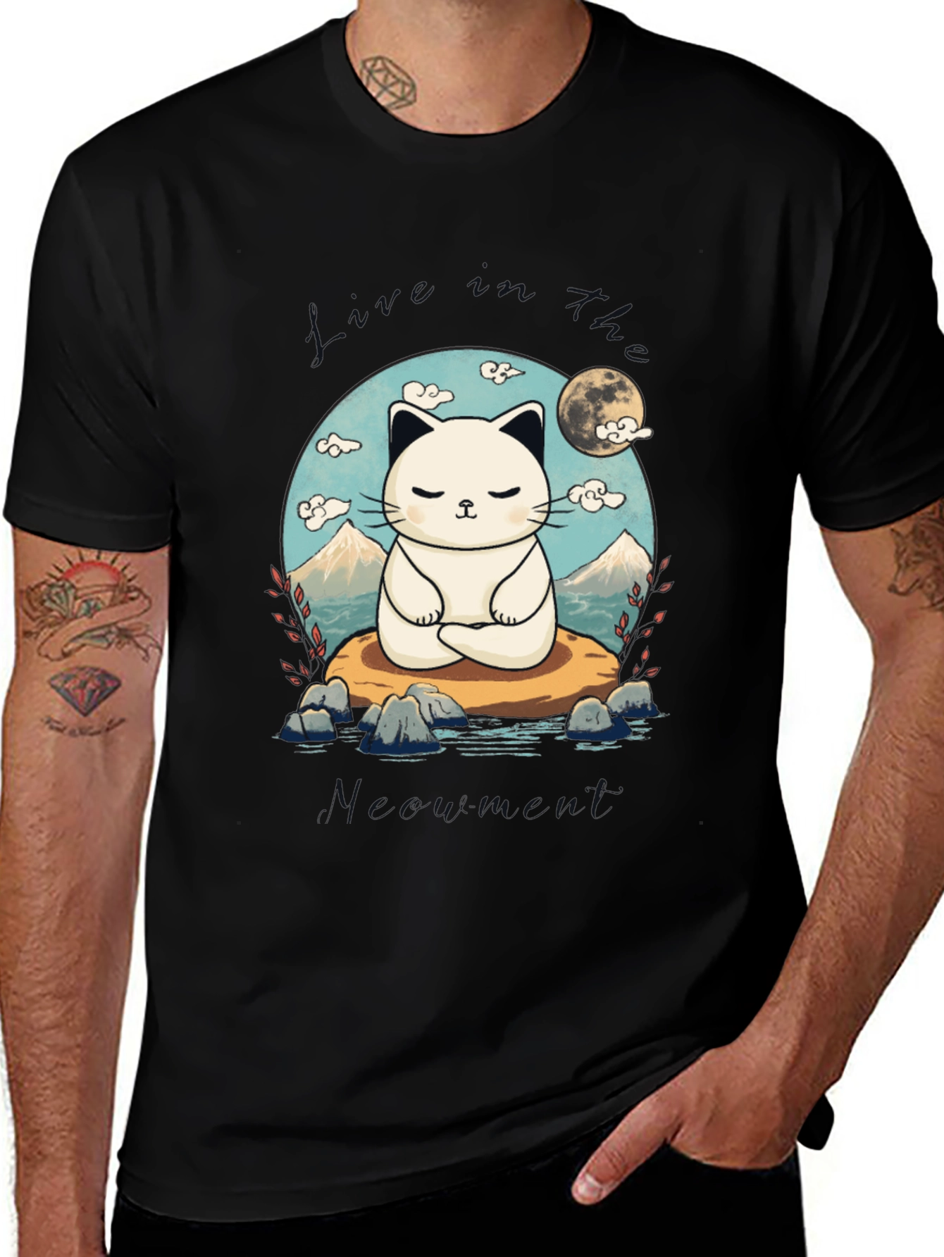 Zen Cat T-Shirt - Meditating Feline Design