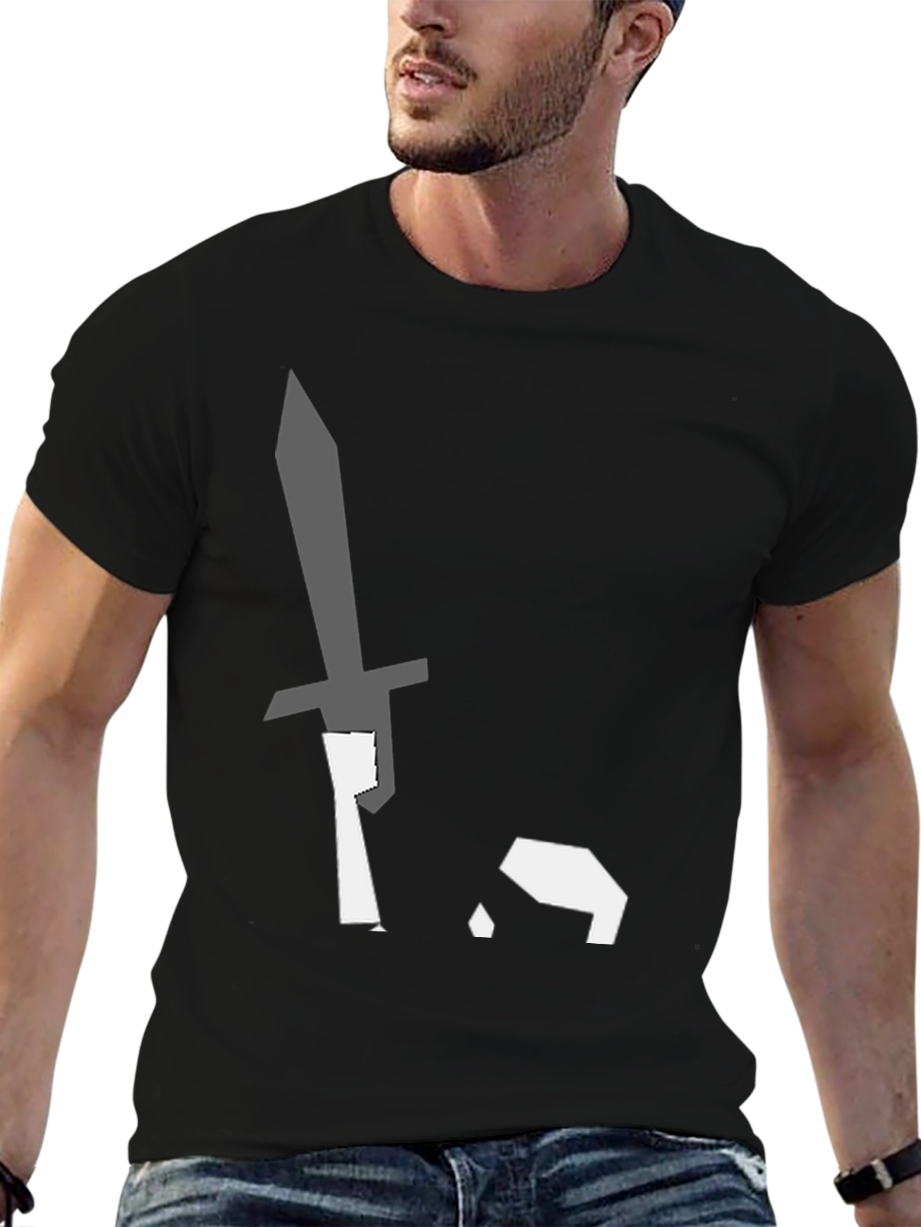 Black T-Shirt with Sword Pixel Art Graphic