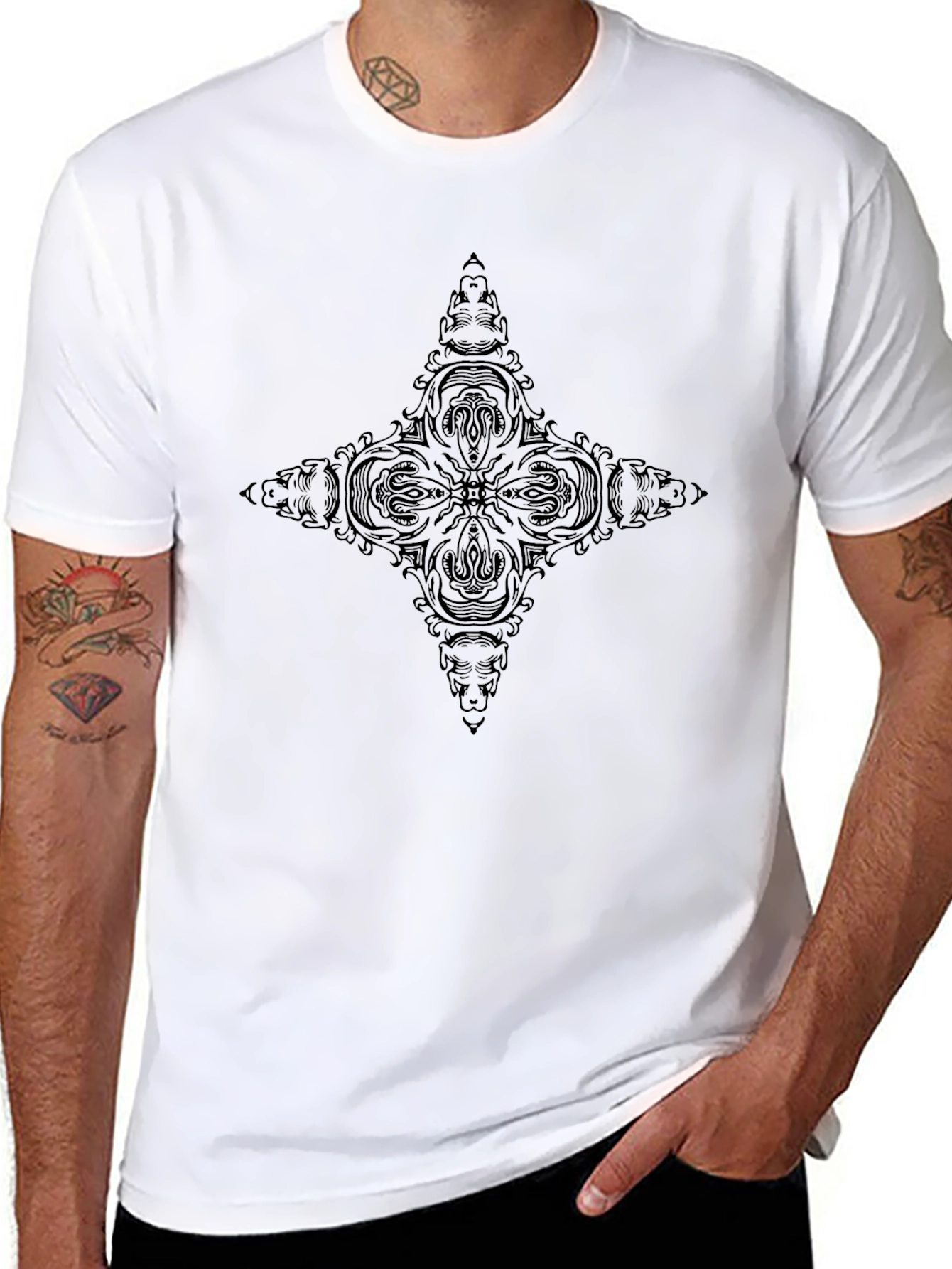 Mens Black Tee with Intricate Graphic Design