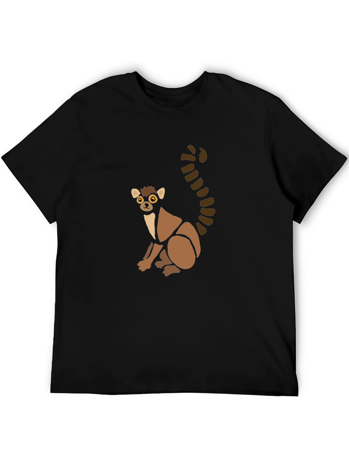 Cute Lemur Graphic Tee - Black Cotton T-Shirt