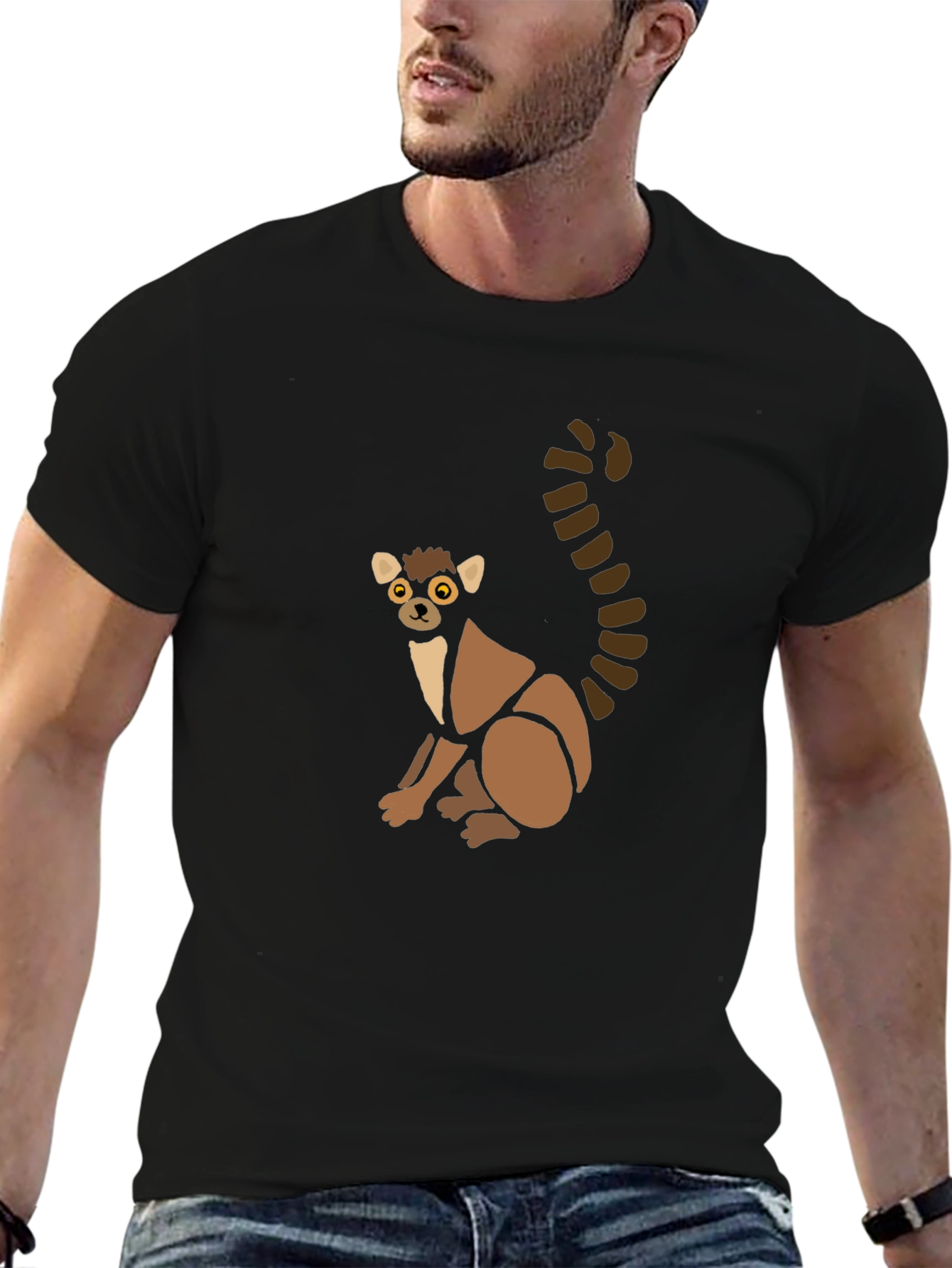 Cute Lemur Graphic Tee - Black Cotton T-Shirt