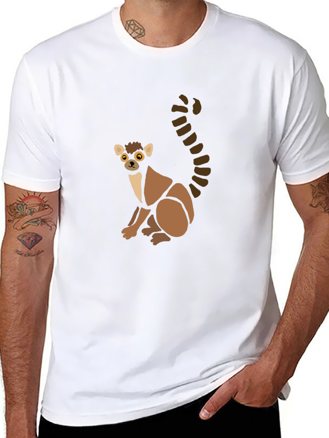 Cute Lemur Graphic Tee - Black Cotton T-Shirt
