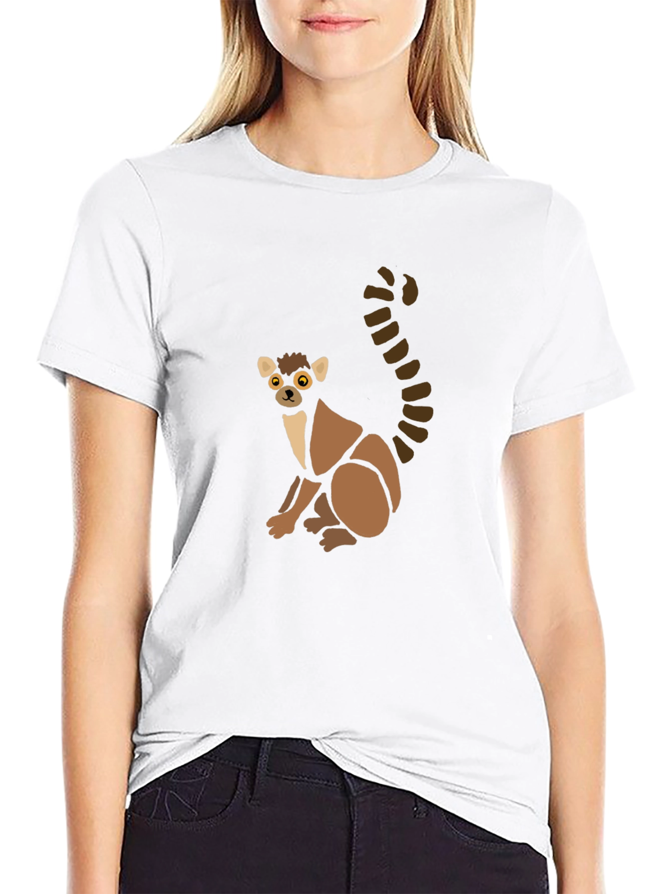 Cute Lemur Graphic Tee - Black Cotton T-Shirt