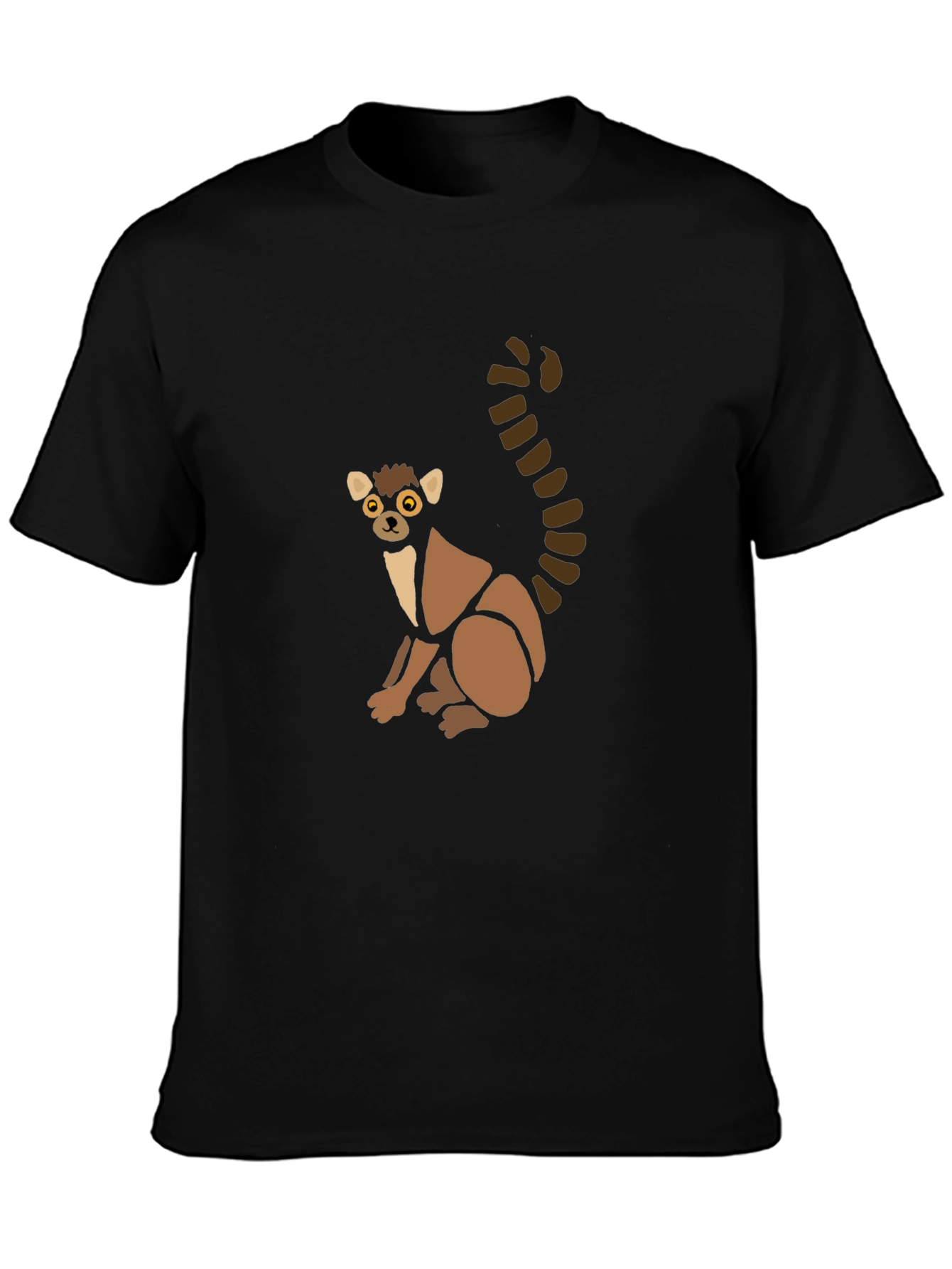 Cute Lemur Graphic Tee - Black Cotton T-Shirt