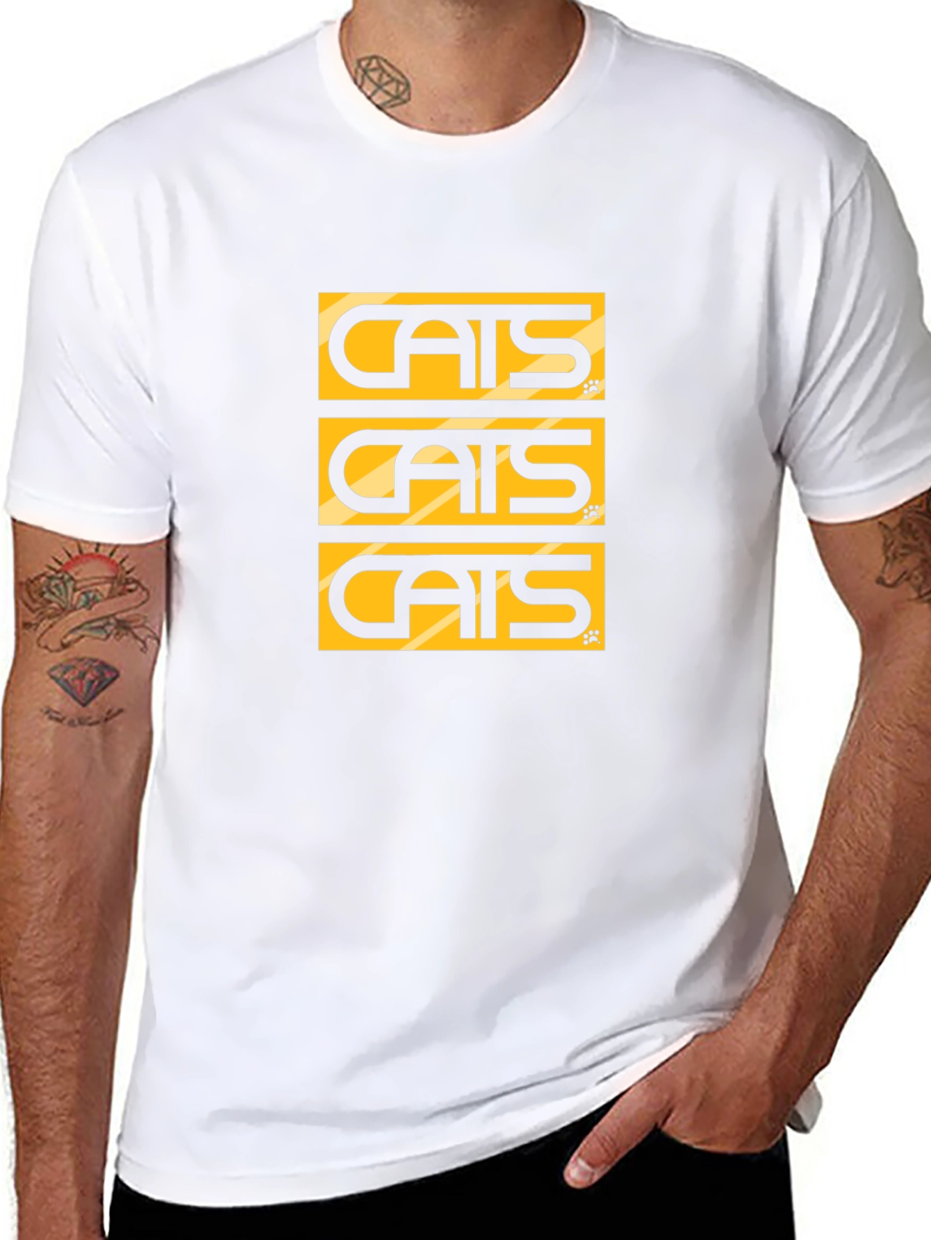 Cats Graphic Tee - Black Cotton Blend T-Shirt