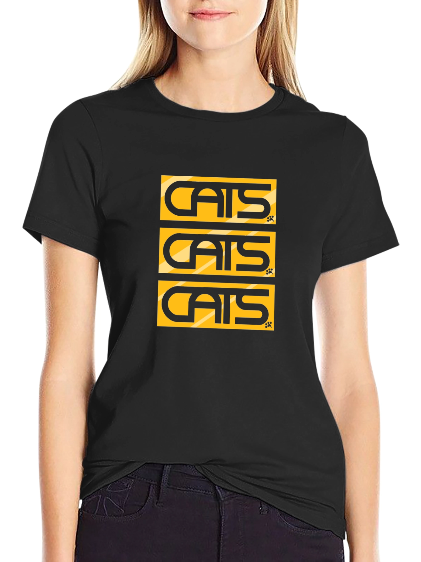 Cats Graphic Tee - Black Cotton Blend T-Shirt