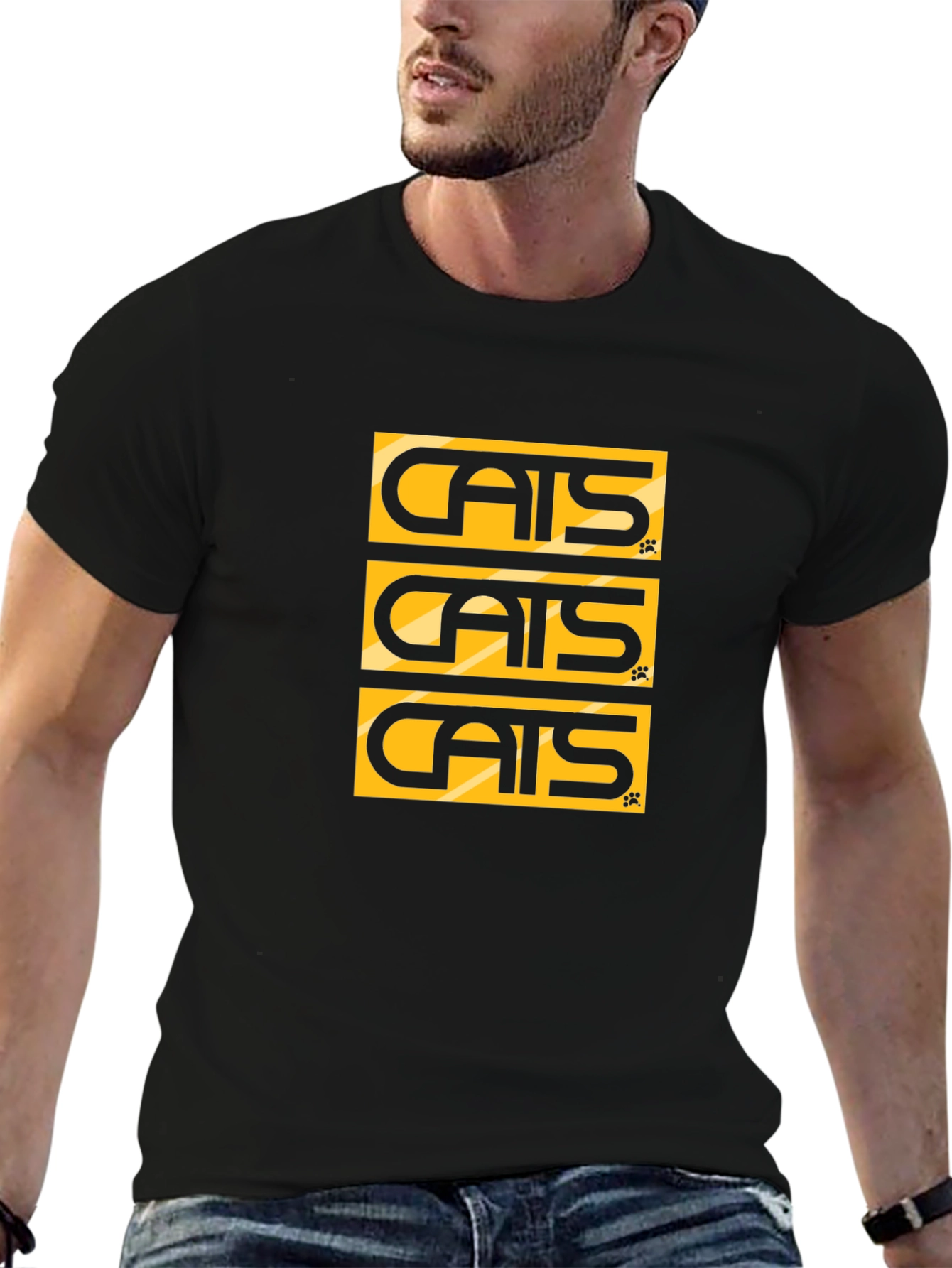 Cats Graphic Tee - Black Cotton Blend T-Shirt