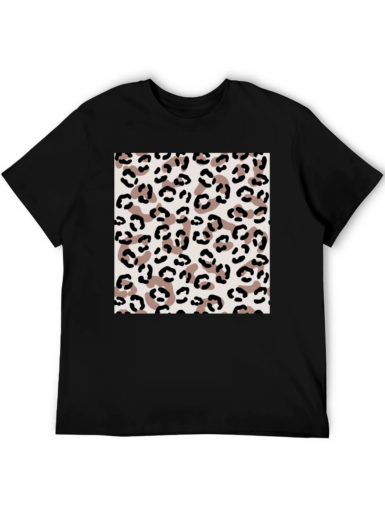Leopard Print Mens Black T-Shirt