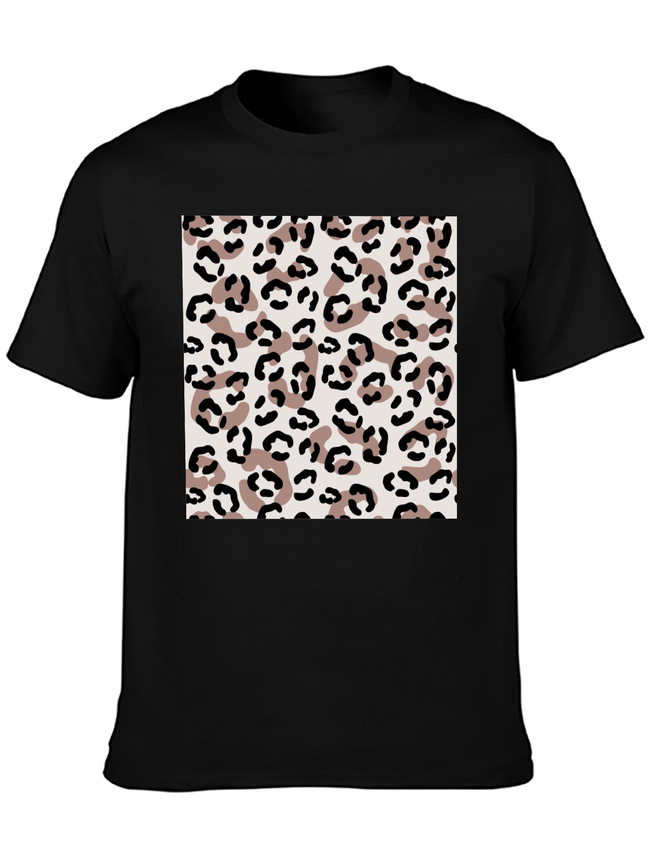 Leopard Print Mens Black T-Shirt