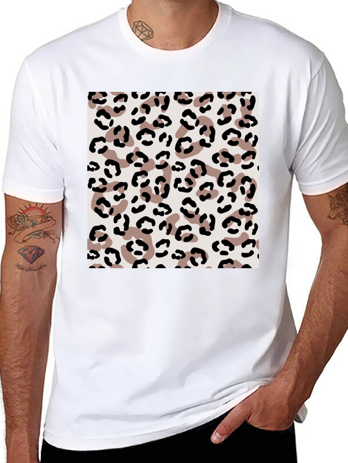 Leopard Print Mens Black T-Shirt