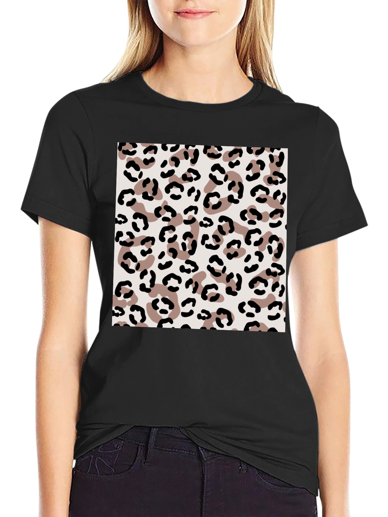 Leopard Print Mens Black T-Shirt