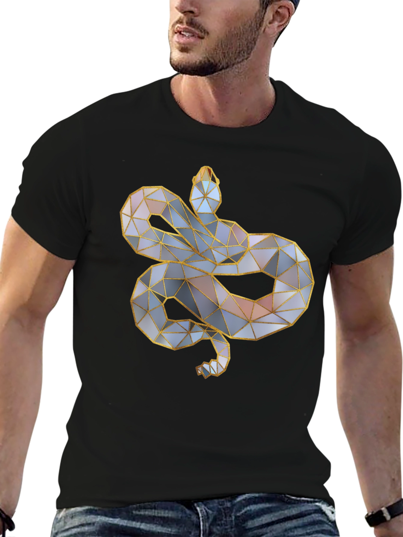Geometric Snake Graphic Tee - Modern Style