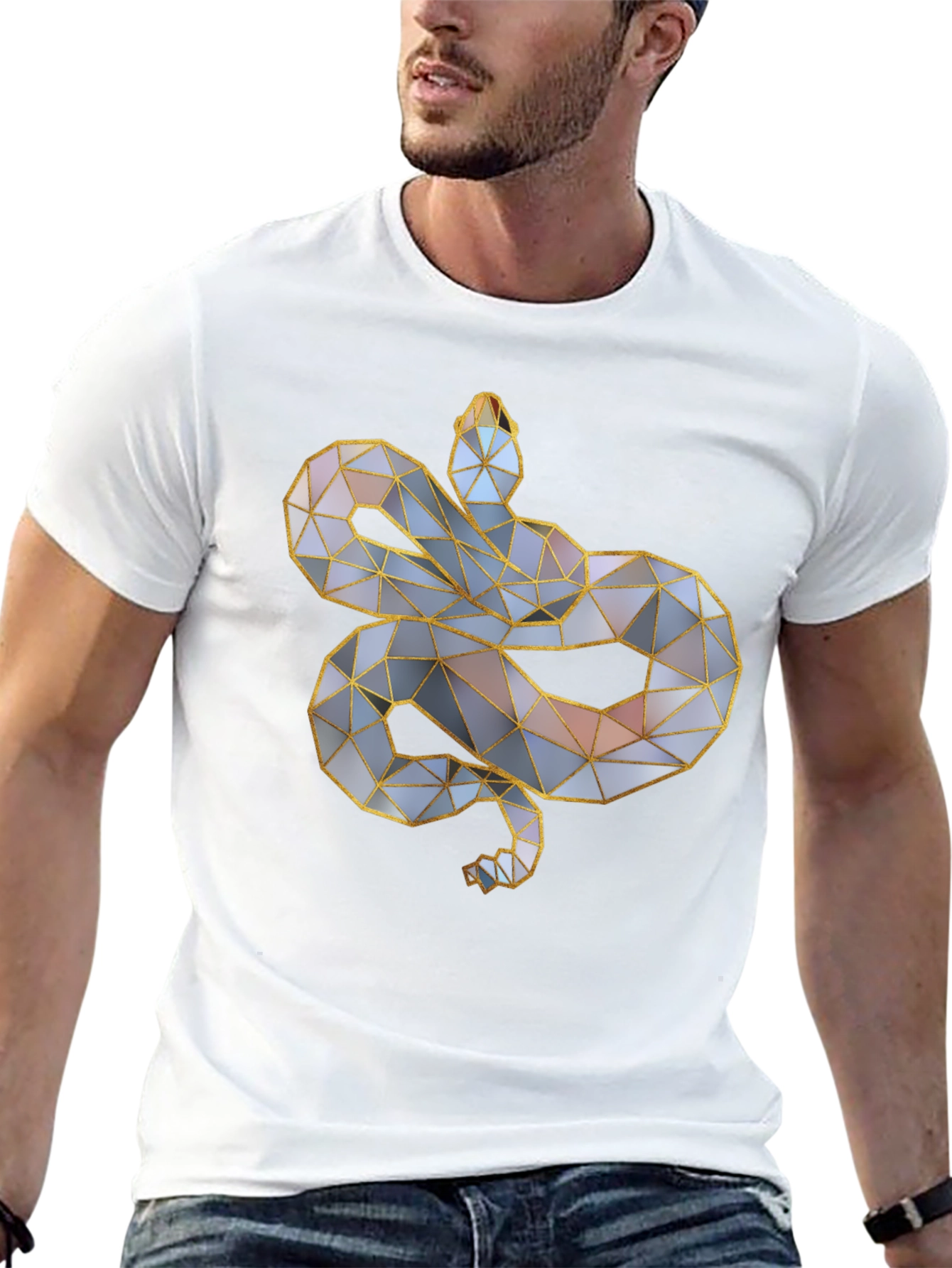 Geometric Snake Graphic Tee - Modern Style