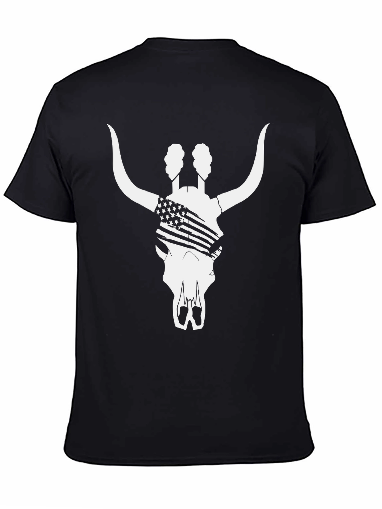 American Flag Bull Skull T-Shirt - Black