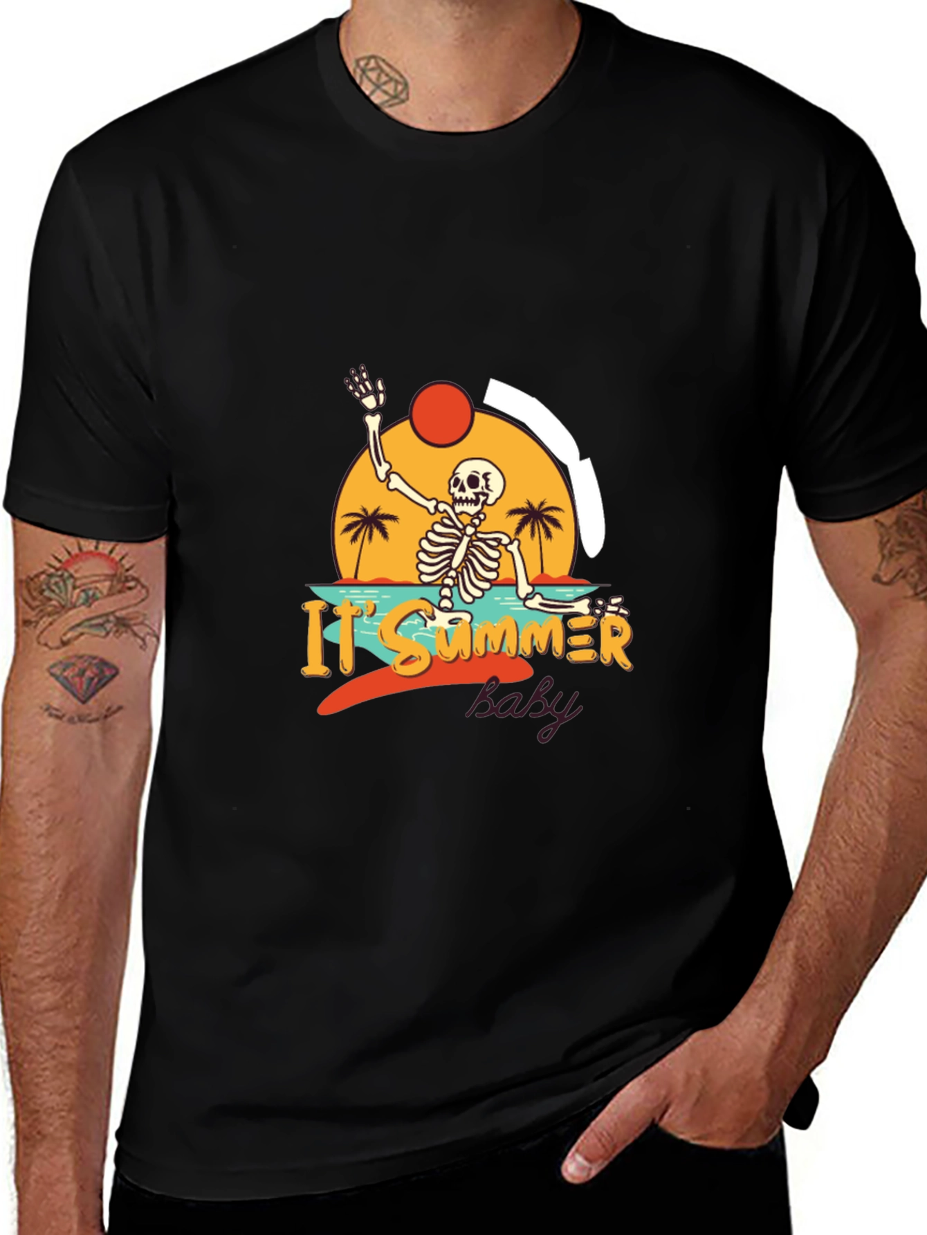 Summer Skeleton Graphic Black T-Shirt