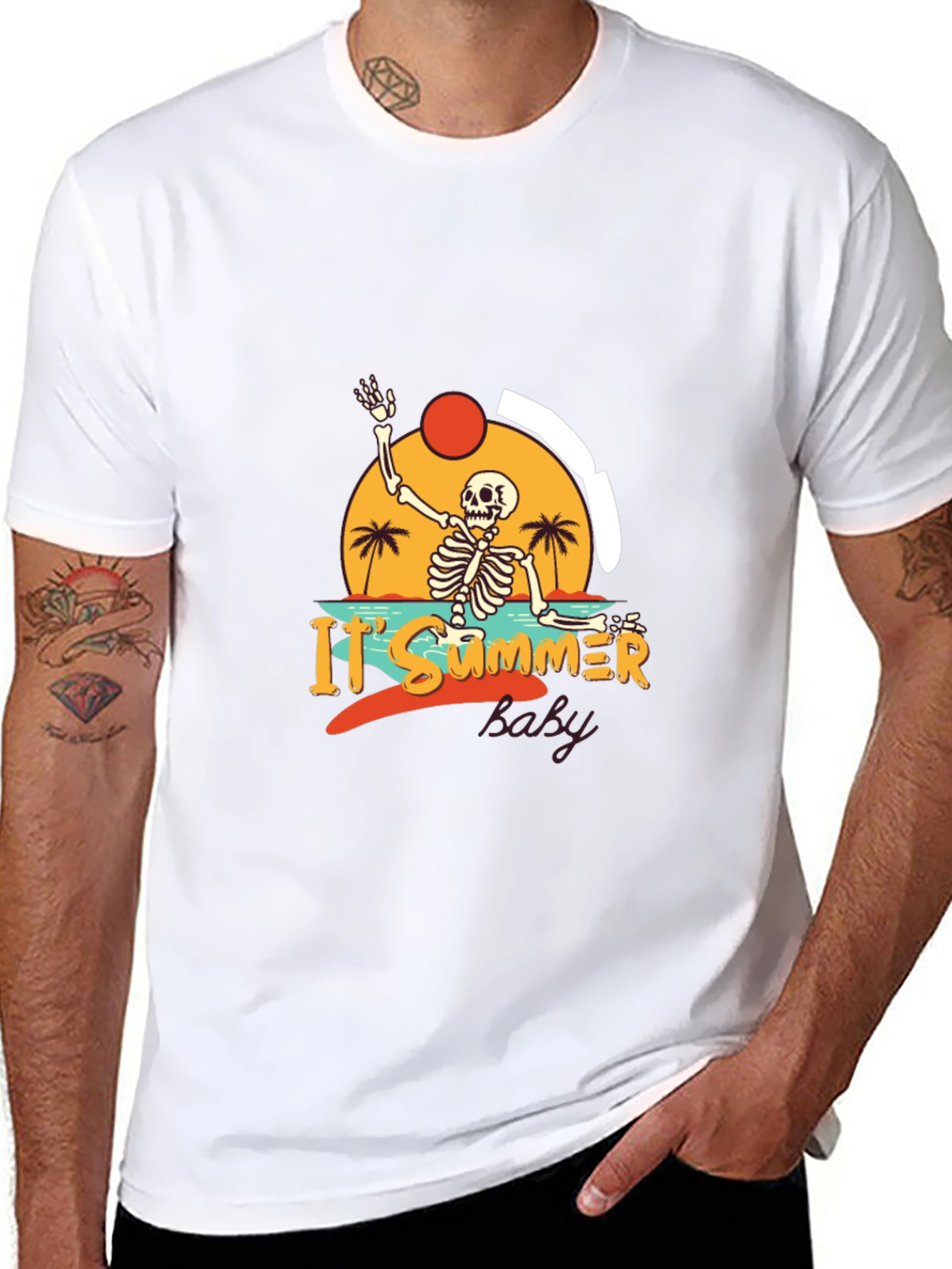 Summer Skeleton Graphic Black T-Shirt