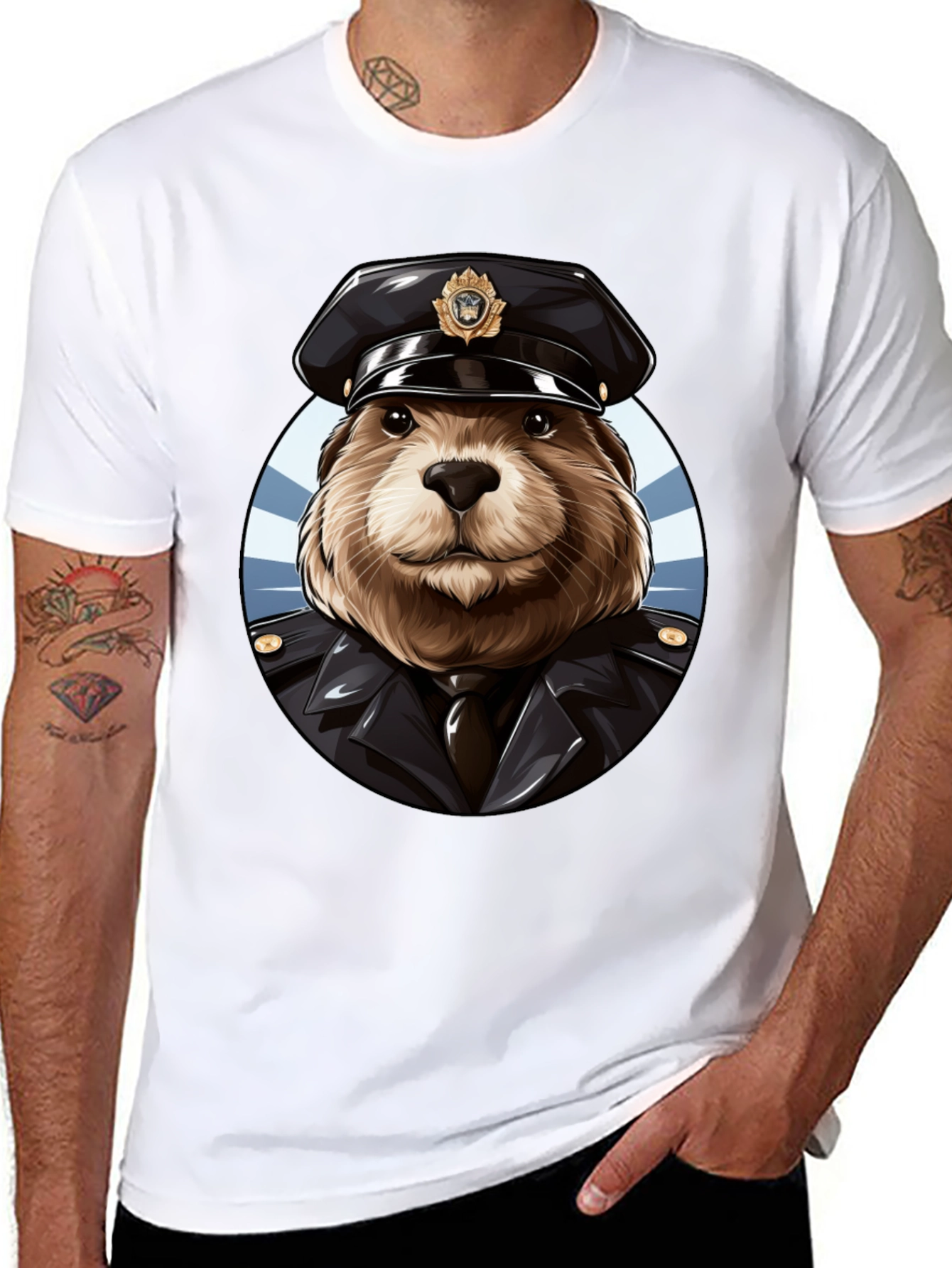 Beaver Cop Graphic Tee - Black Cotton T-Shirt