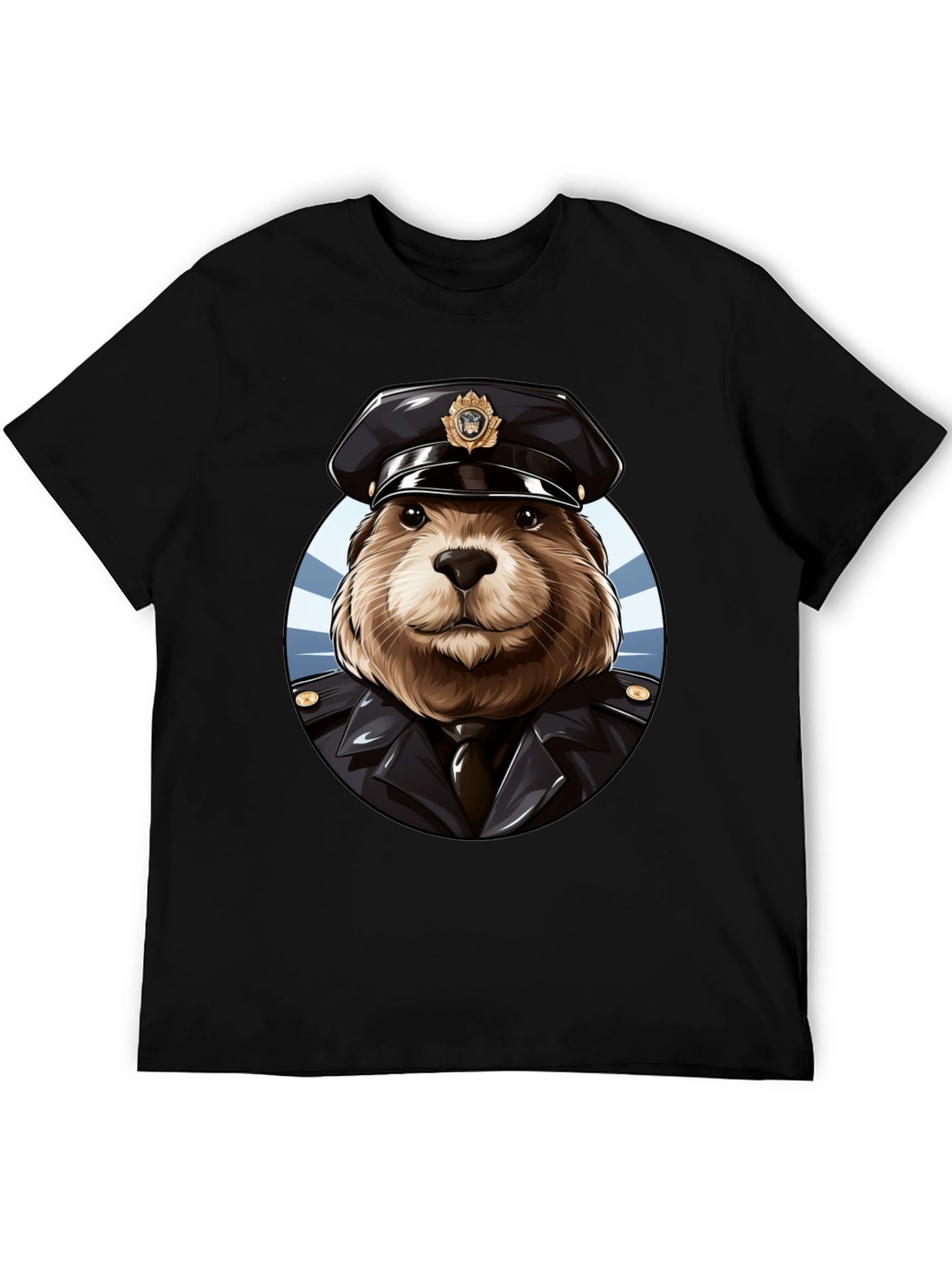 Beaver Cop Graphic Tee - Black Cotton T-Shirt