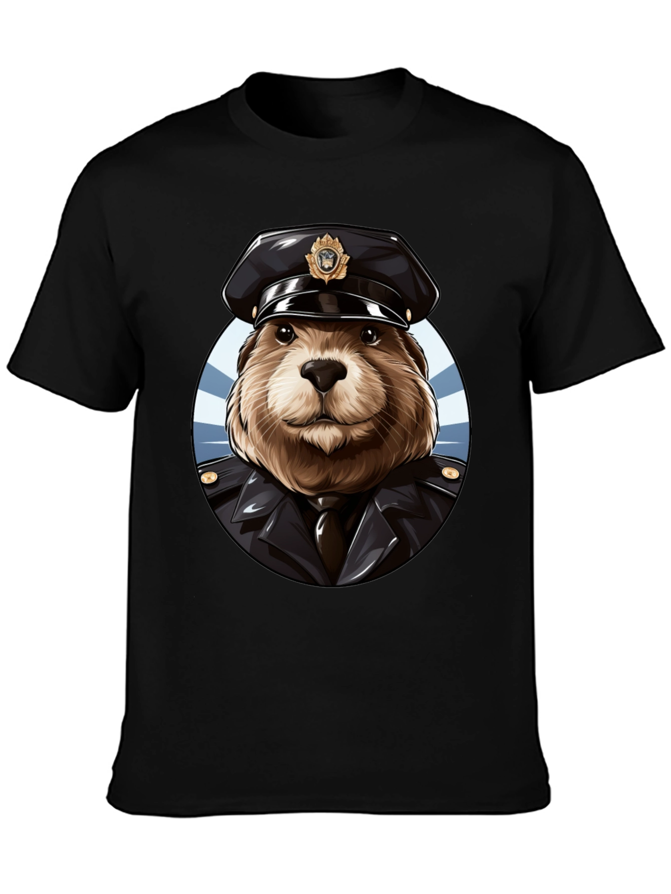 Beaver Cop Graphic Tee - Black Cotton T-Shirt