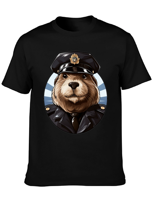 Beaver Cop Graphic Tee - Black Cotton T-Shirt