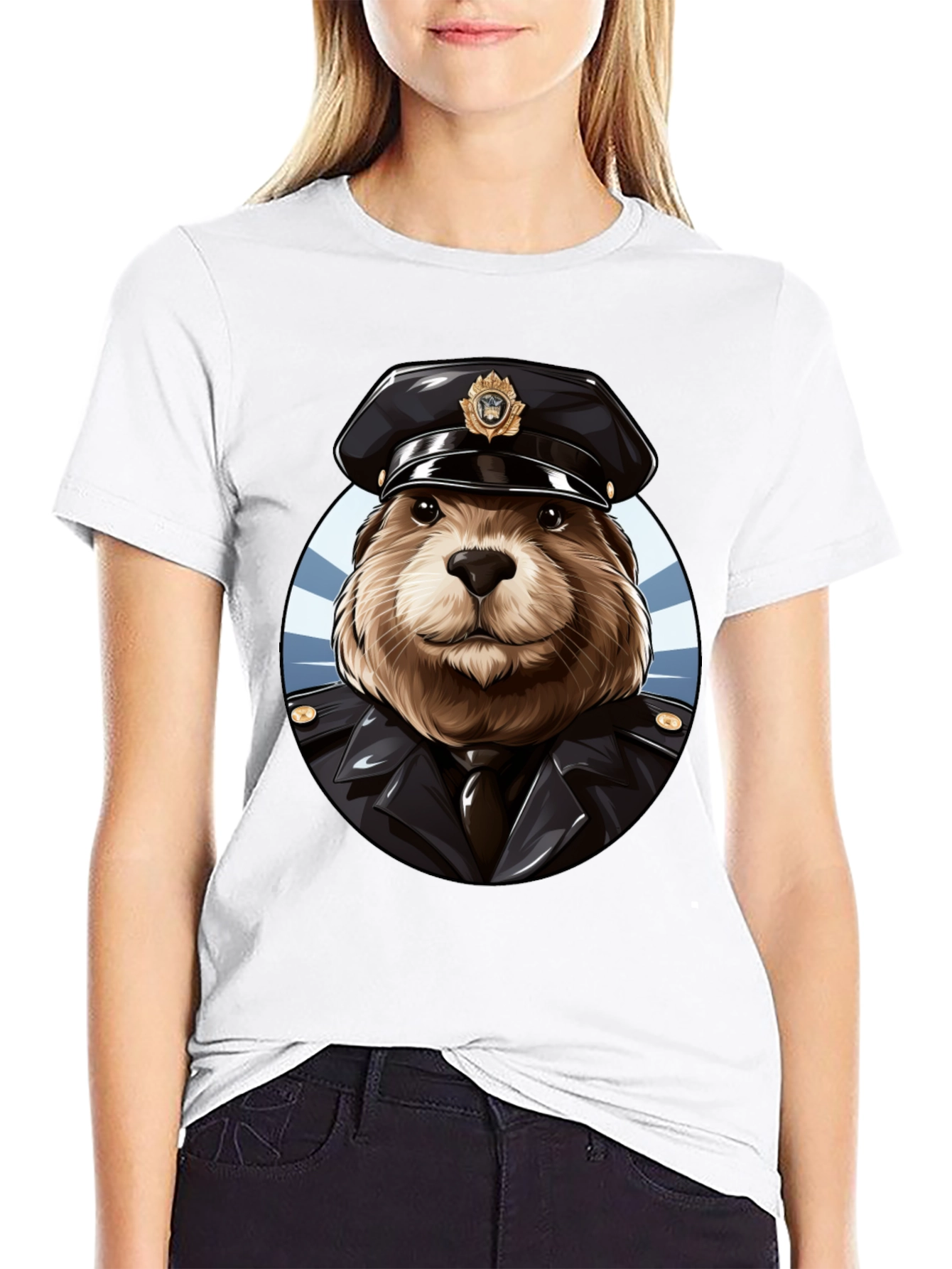 Beaver Cop Graphic Tee - Black Cotton T-Shirt