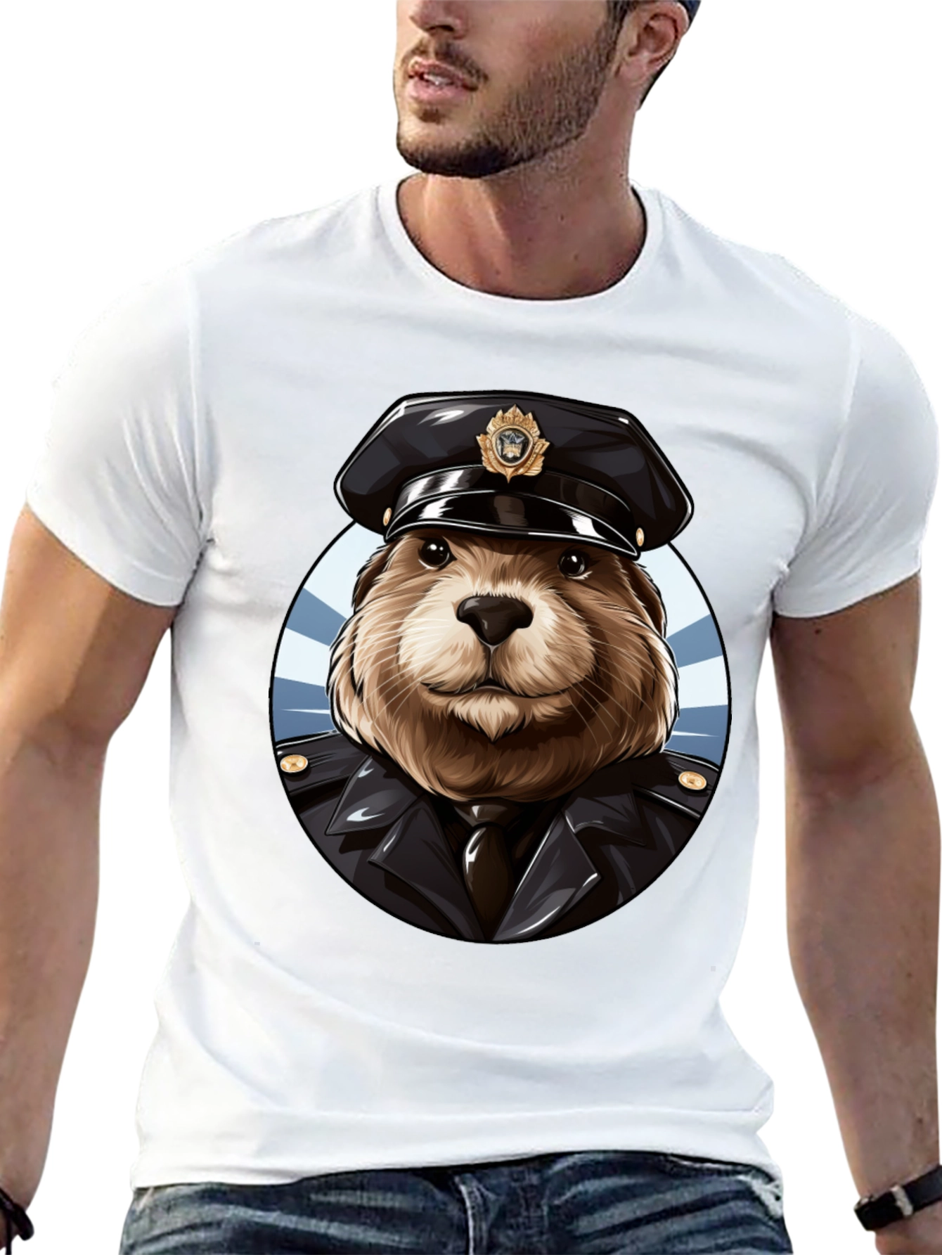 Beaver Cop Graphic Tee - Black Cotton T-Shirt