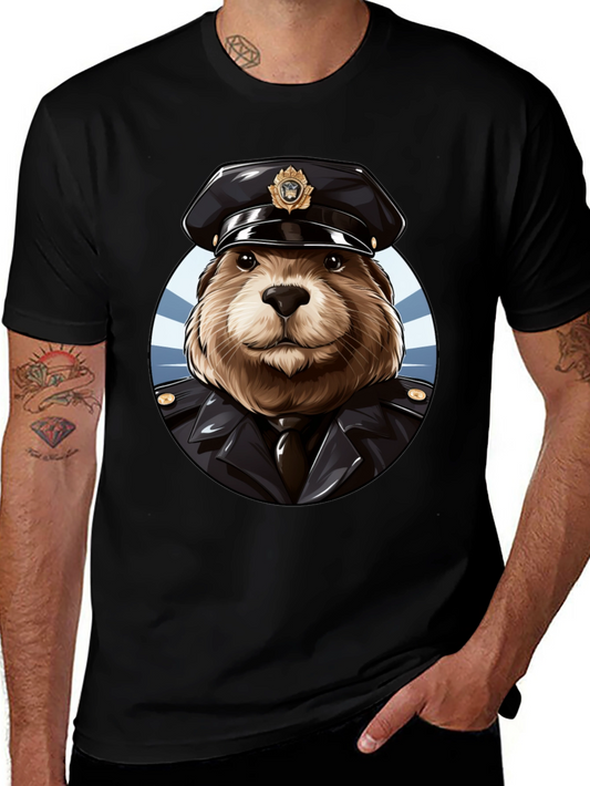 Beaver Cop Graphic Tee - Black Cotton T-Shirt