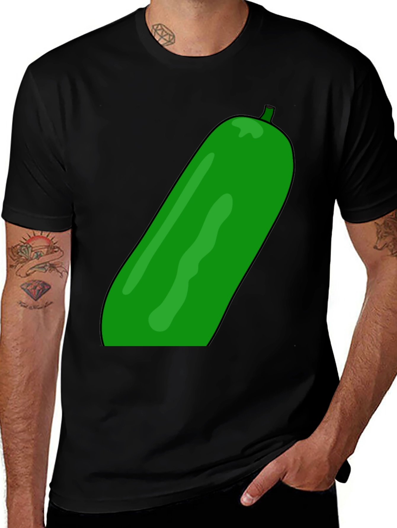 Cucumber Graphic Print Black T-Shirt