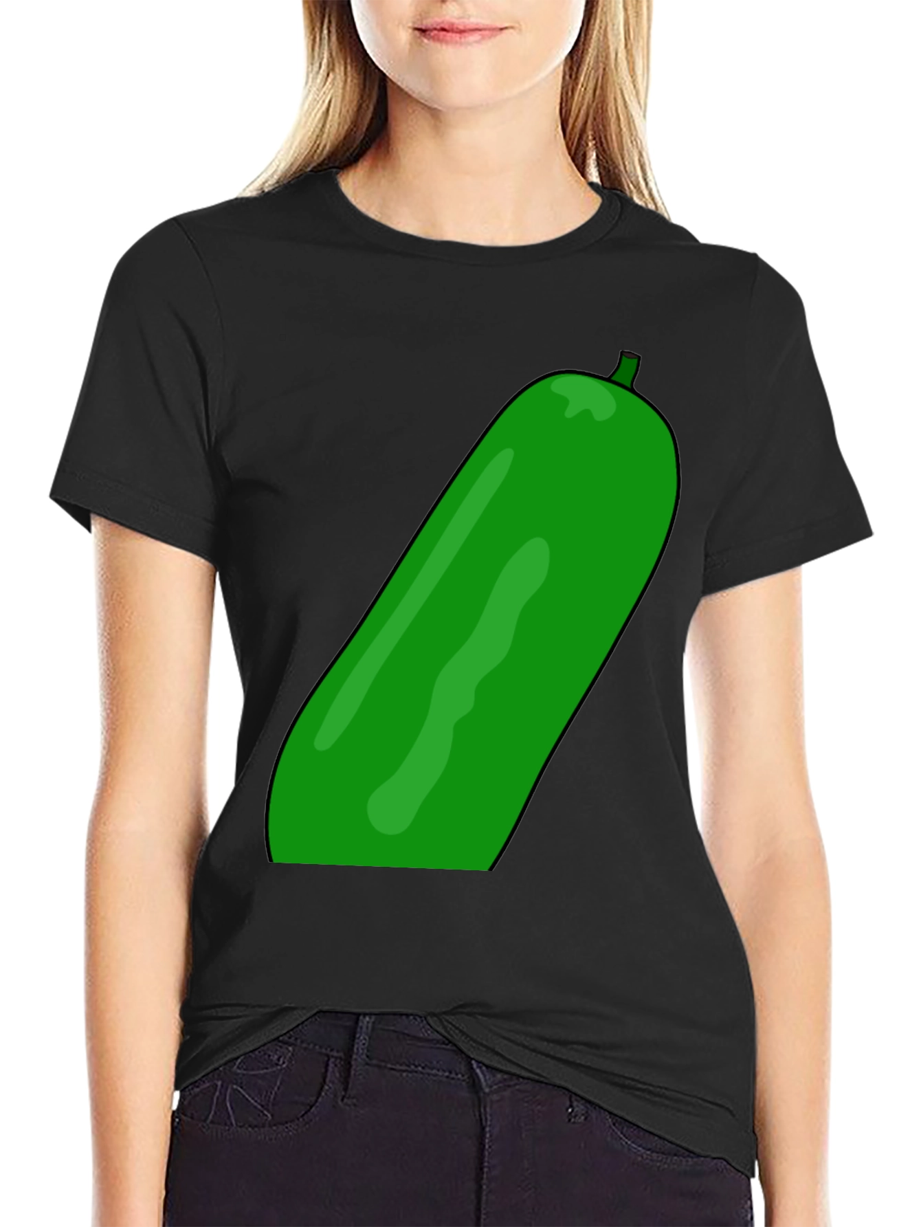 Cucumber Graphic Print Black T-Shirt