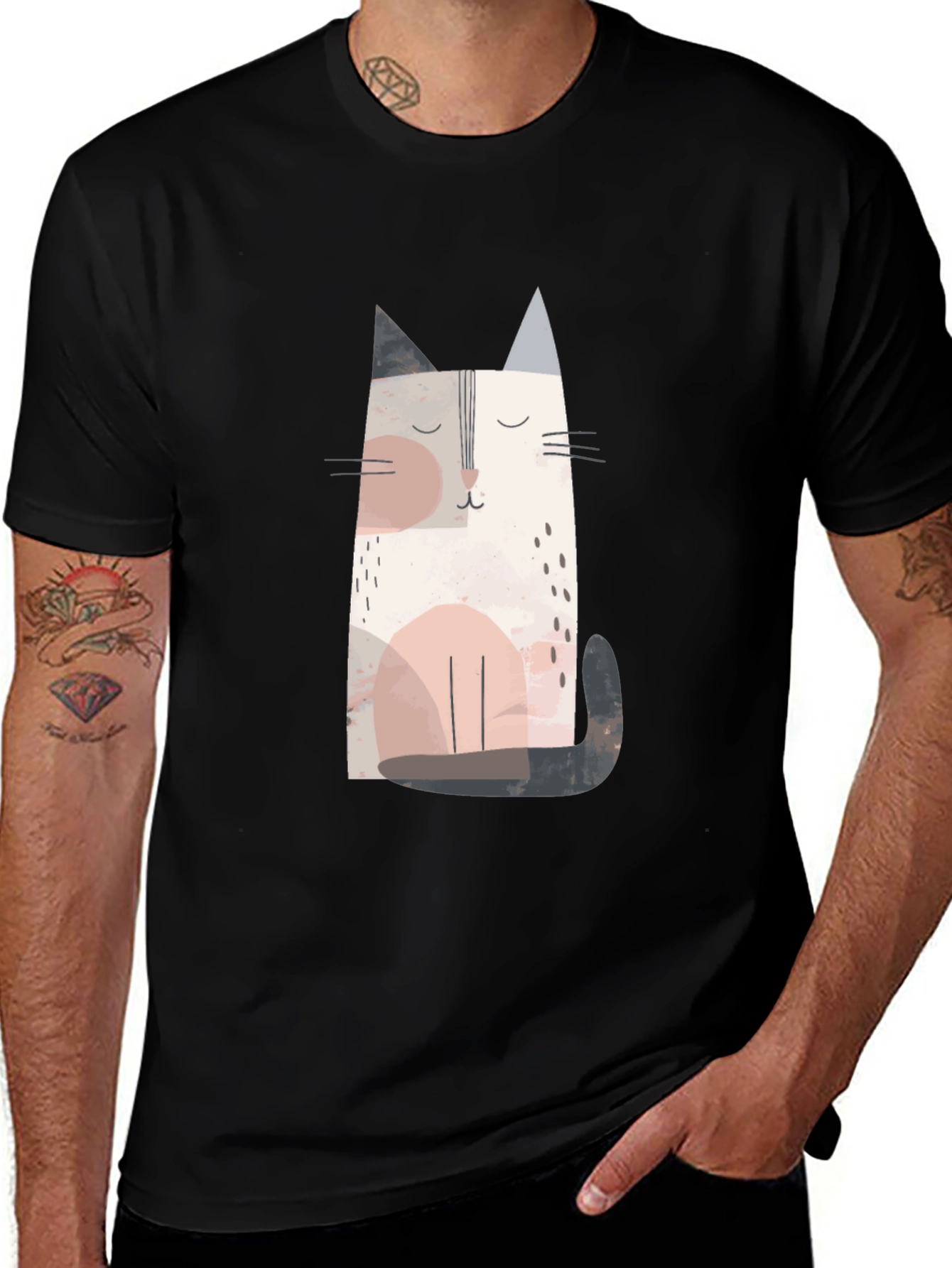 Cute Cat Graphic Tee - Unisex Black T-Shirt