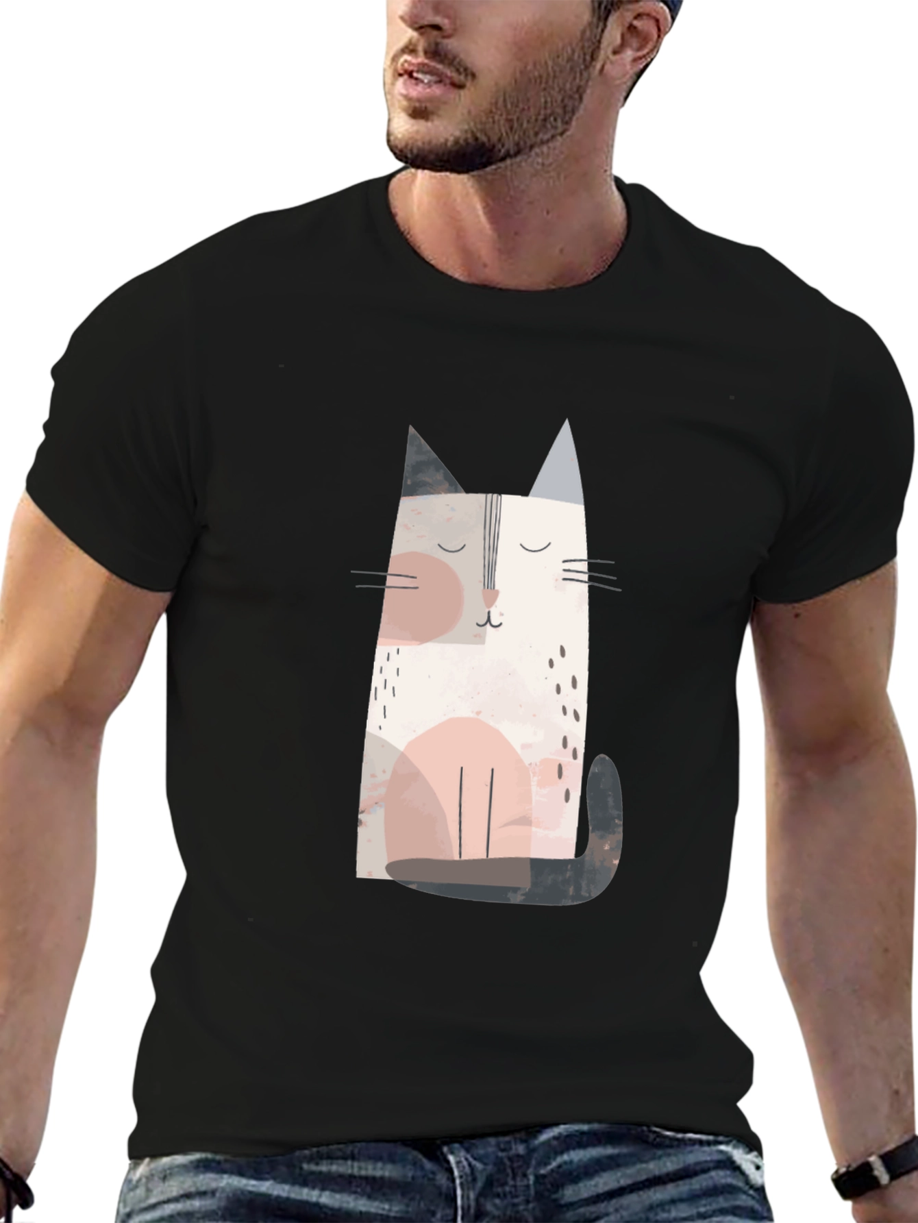 Cute Cat Graphic Tee - Unisex Black T-Shirt