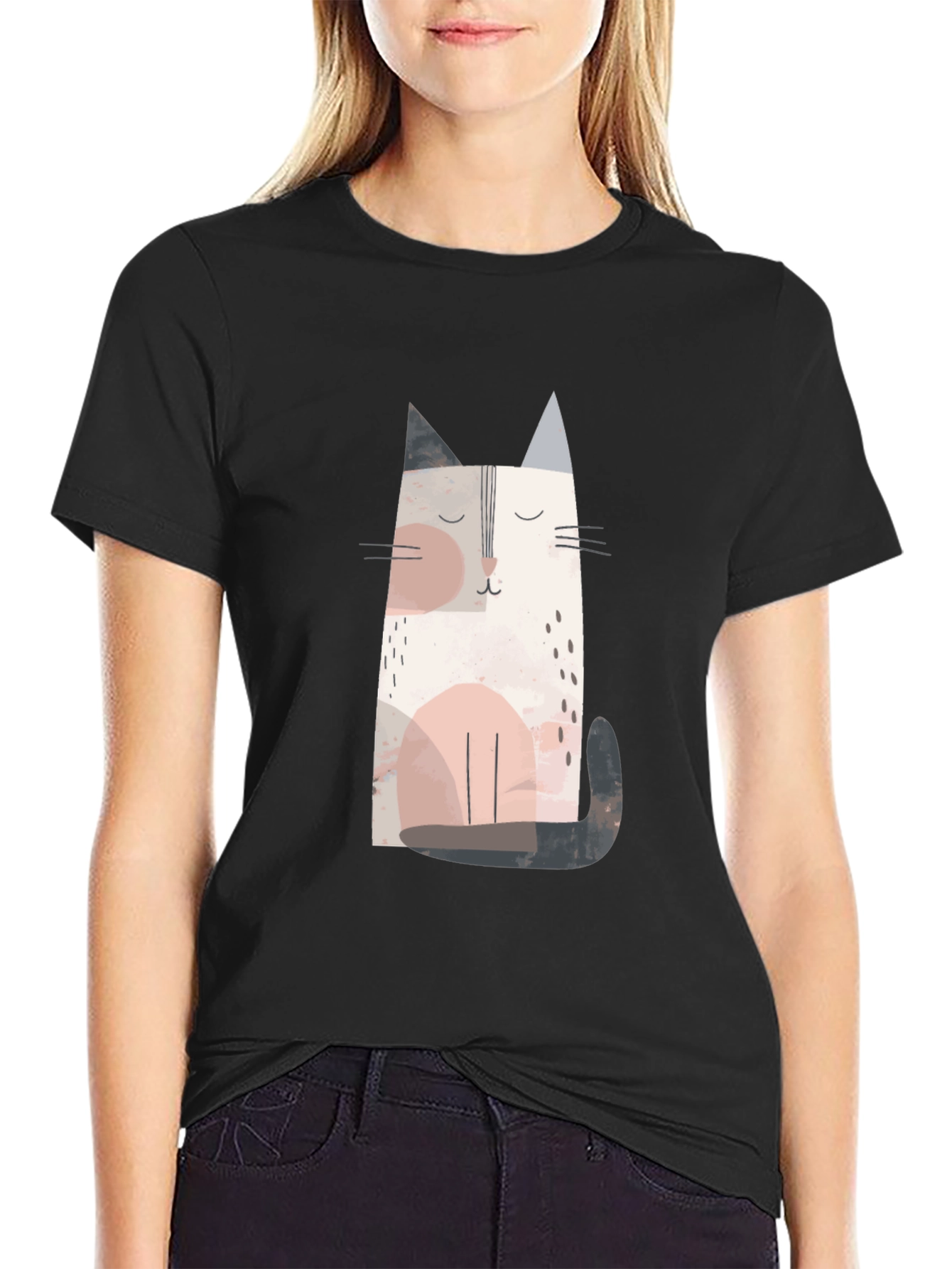 Cute Cat Graphic Tee - Unisex Black T-Shirt