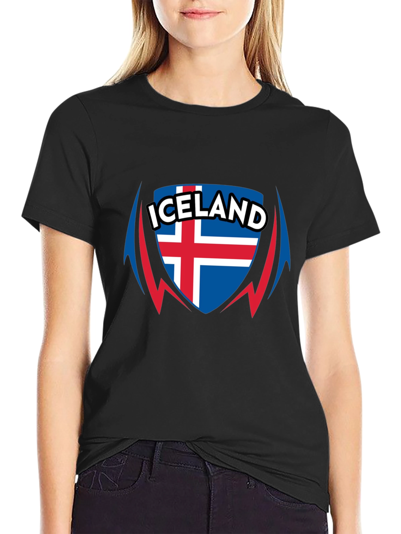 Iceland Flag Shield Black T-Shirt