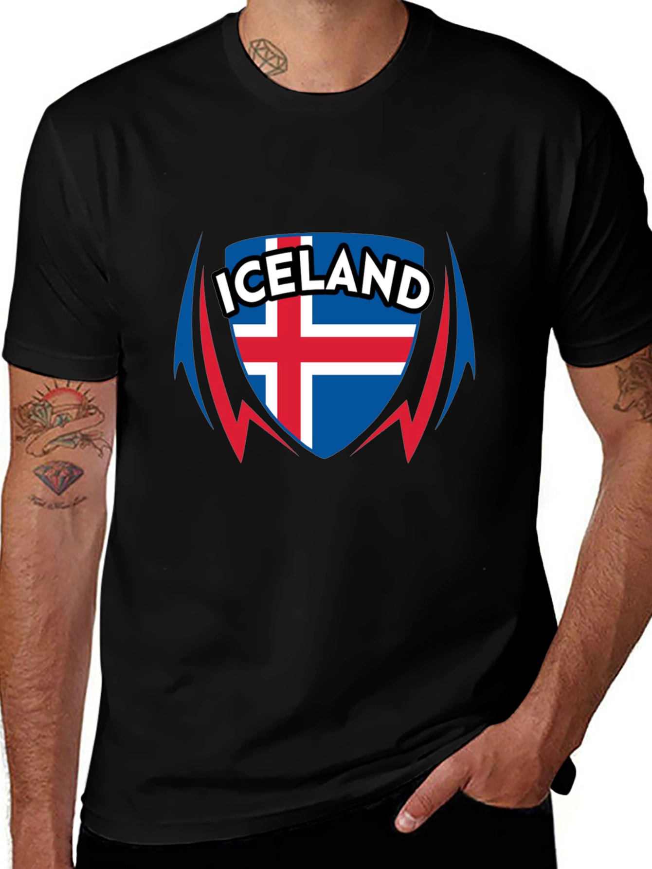 Iceland Flag Shield Black T-Shirt