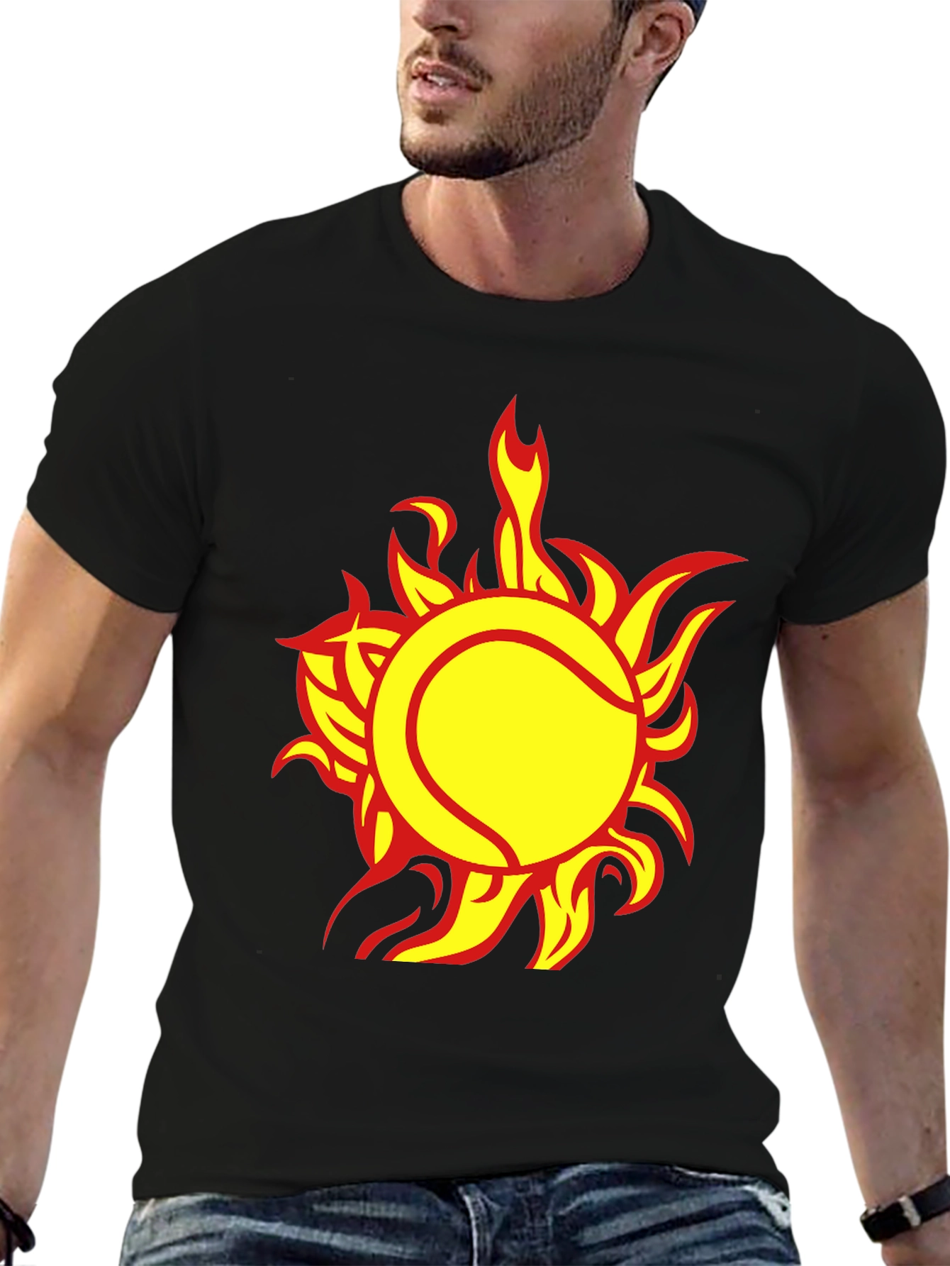 Fiery Tennis Ball Graphic Tee - Cool Sportswear