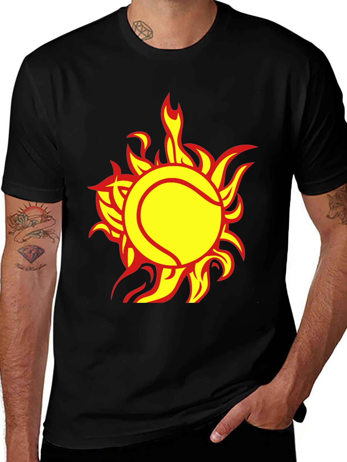 Fiery Tennis Ball Graphic Tee - Cool Sportswear