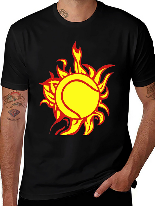 Fiery Tennis Ball Graphic Tee - Cool Sportswear