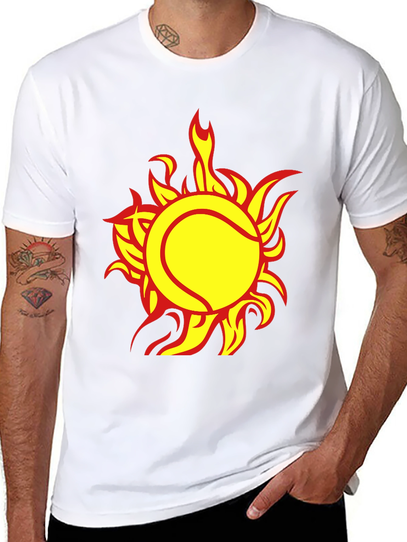 Fiery Tennis Ball Graphic Tee - Cool Sportswear