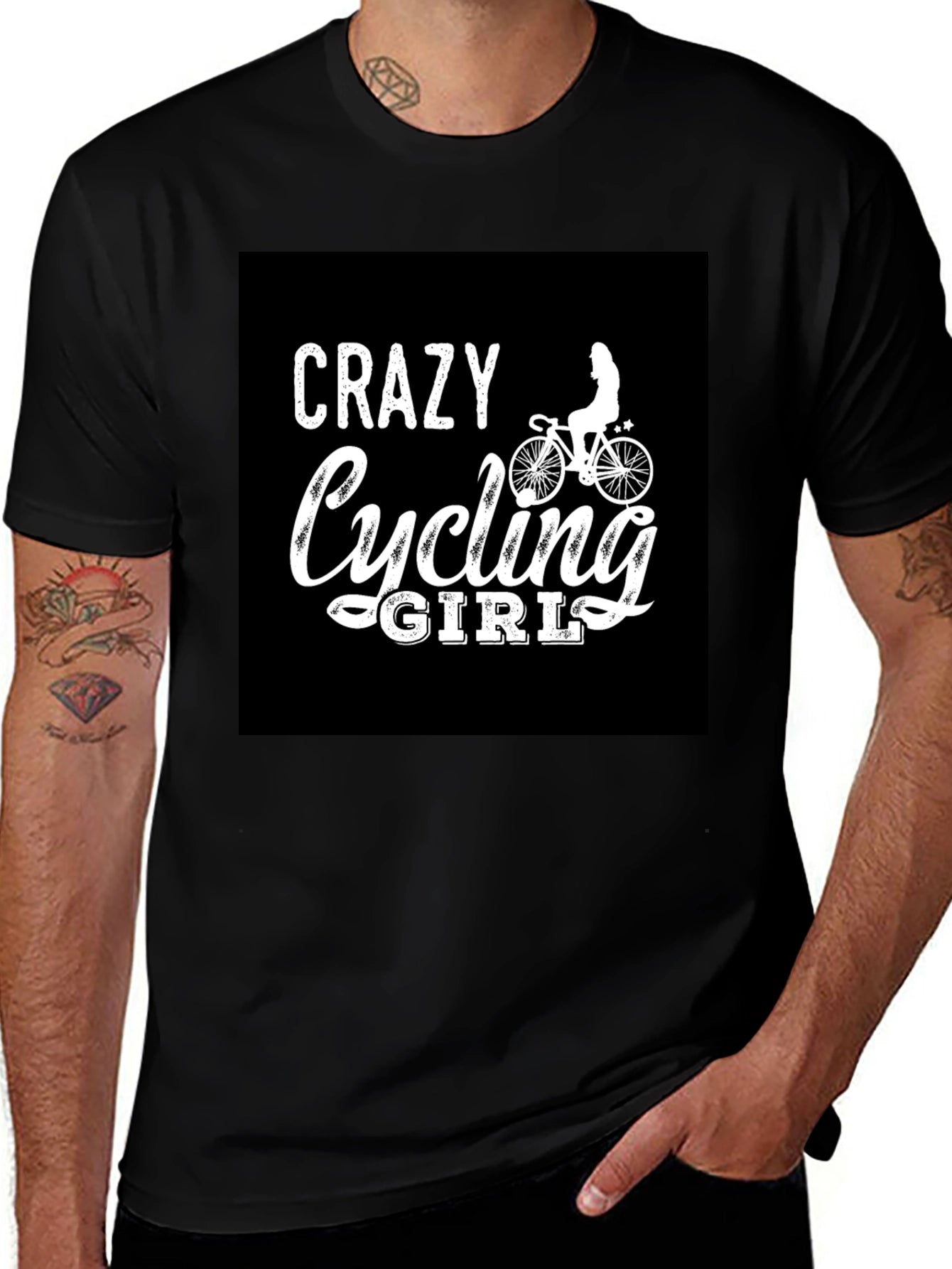 Crazy Cycling Girl Black T-Shirt