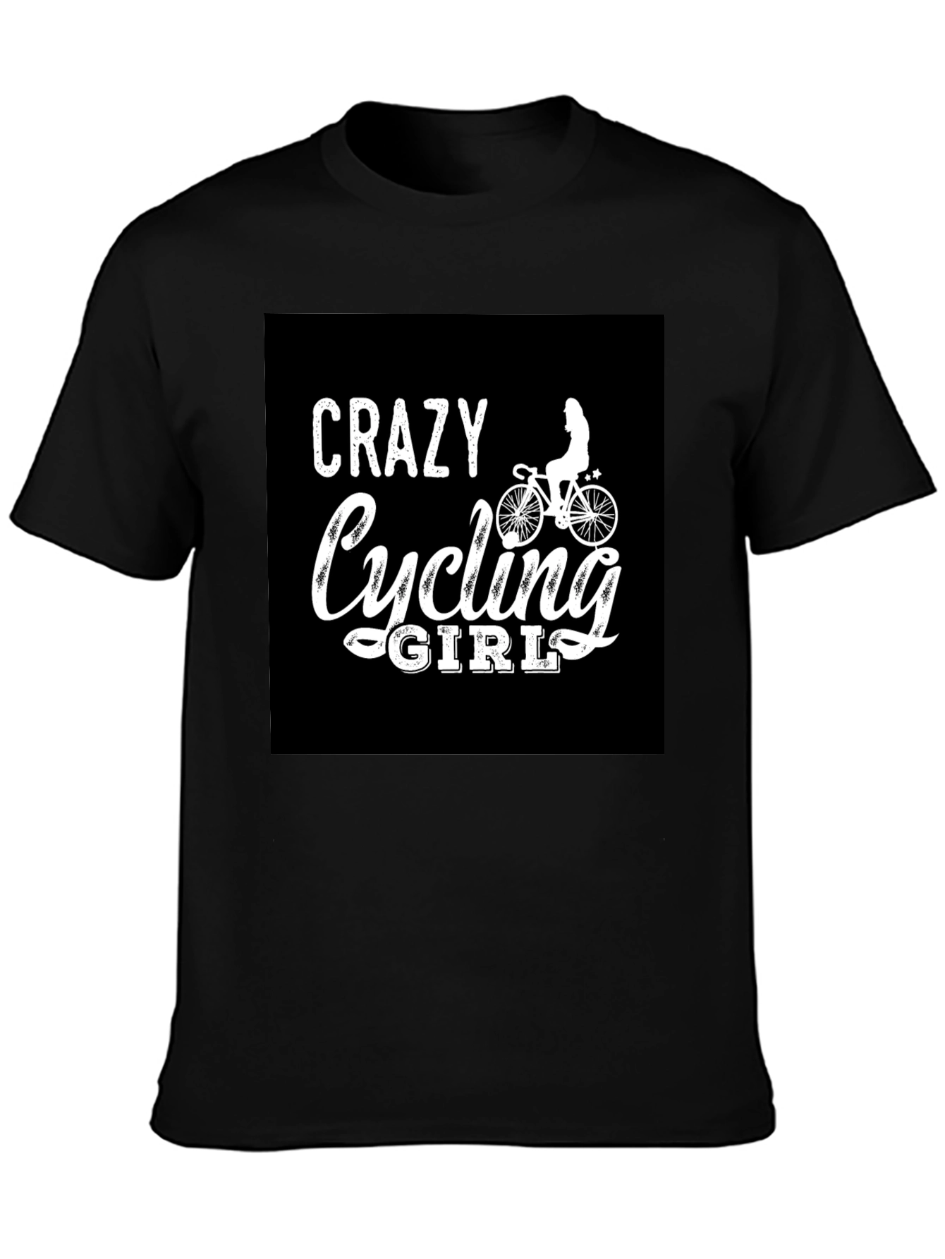 Crazy Cycling Girl Black T-Shirt
