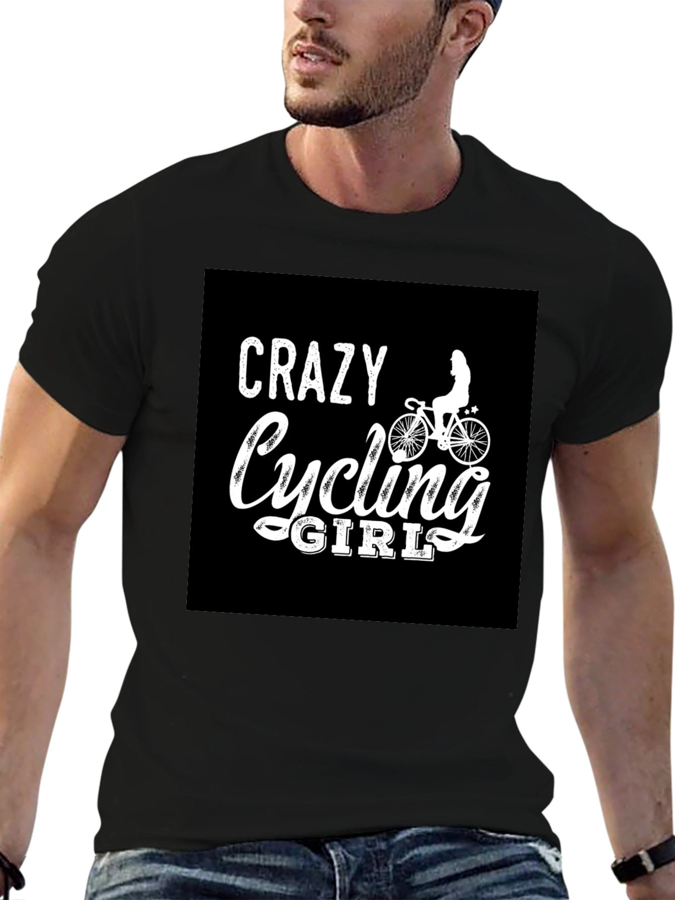 Crazy Cycling Girl Black T-Shirt