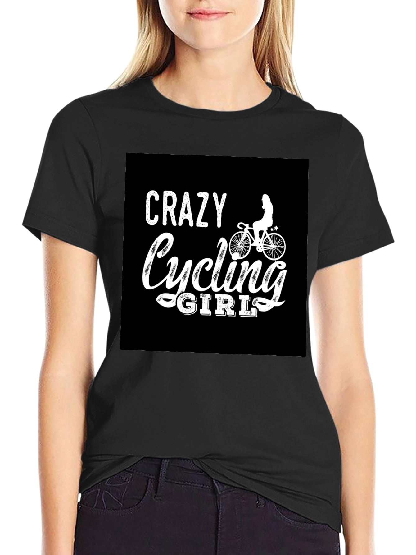 Crazy Cycling Girl Black T-Shirt