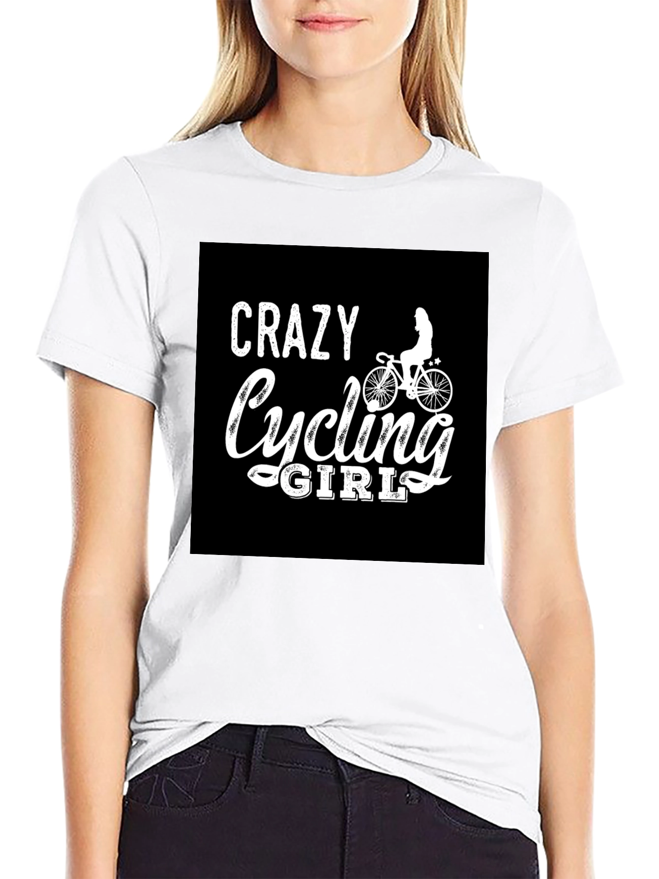 Crazy Cycling Girl Black T-Shirt