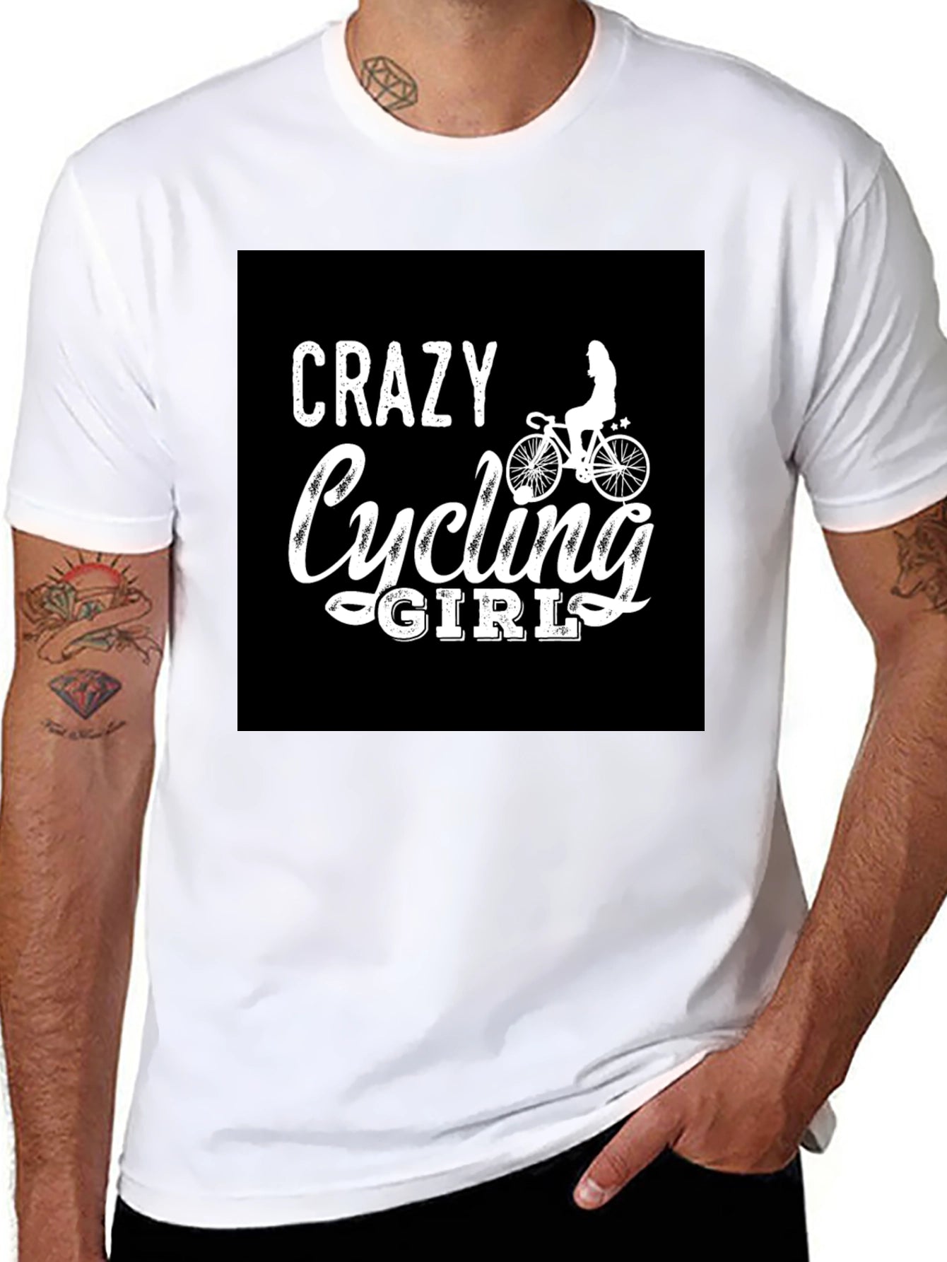 Crazy Cycling Girl Black T-Shirt